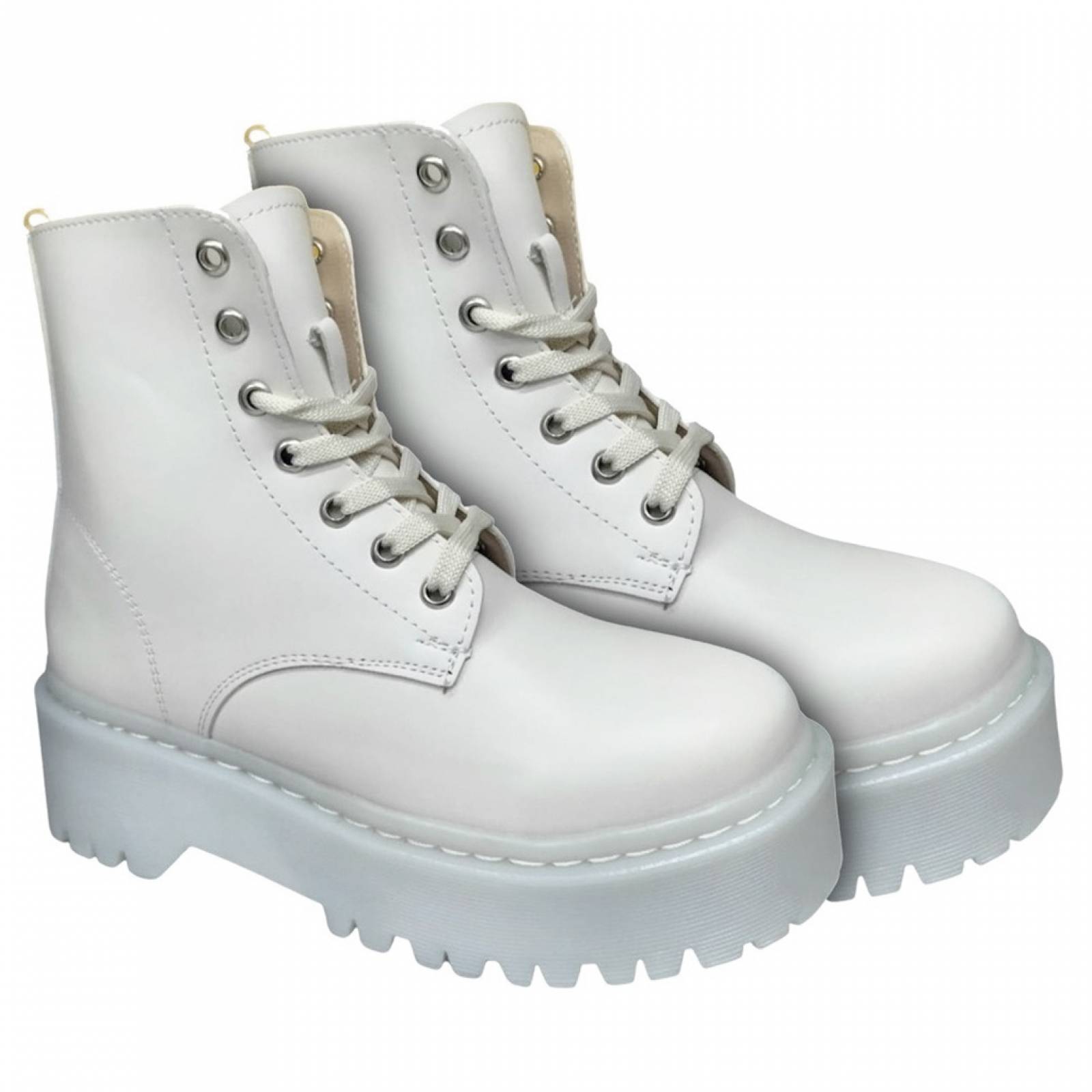 Botas Rockeras Combat Plataforma Para Dama Militares De Moda Latte 2711