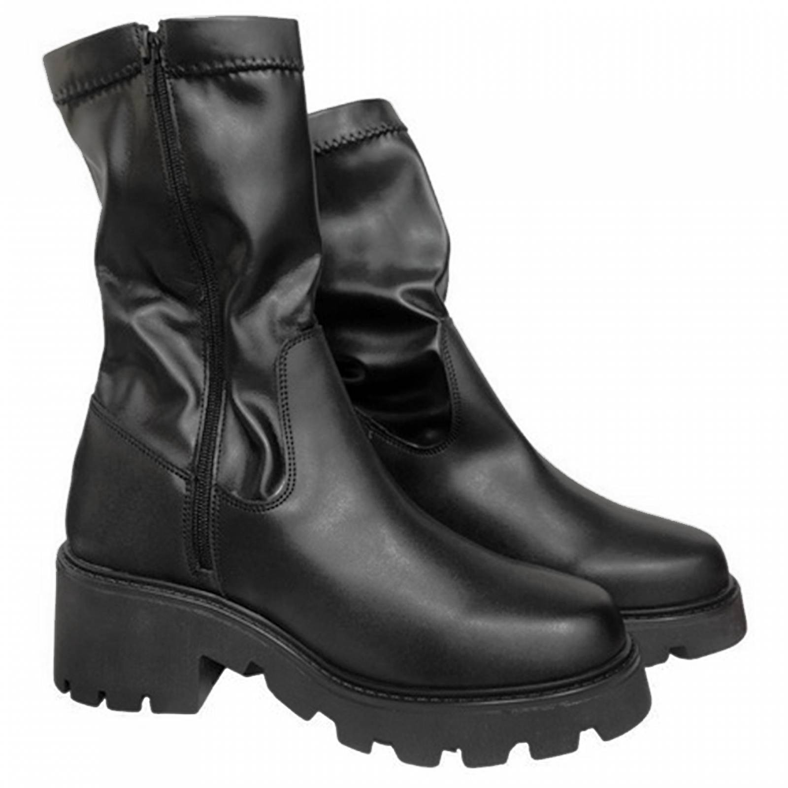 Botines Hermosos Mujer Dama De Moda Suela Chunky Negro 4042