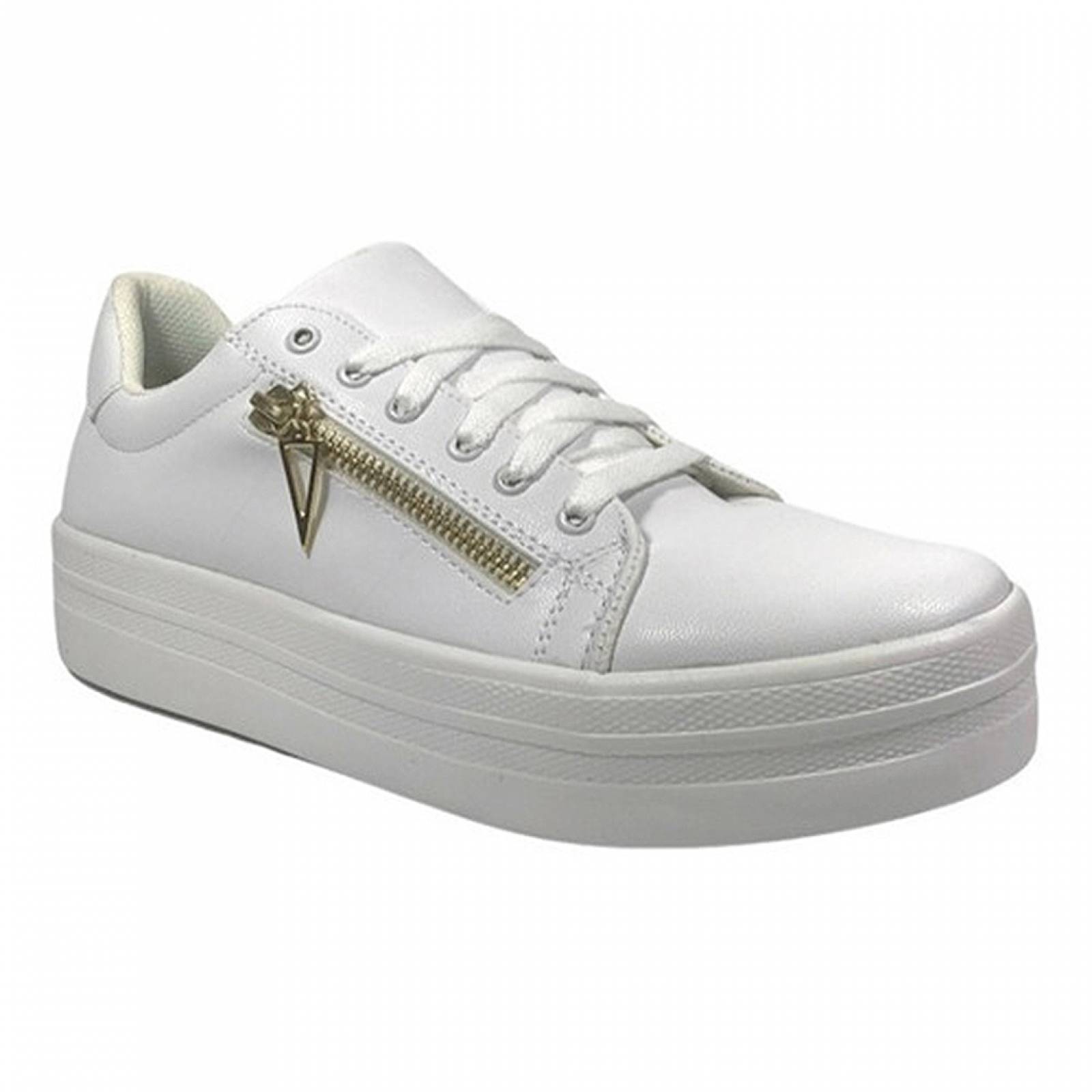 Tenis Sneakers Mujer Dama Urbanos Casuales Con Cierre 715 Blanco