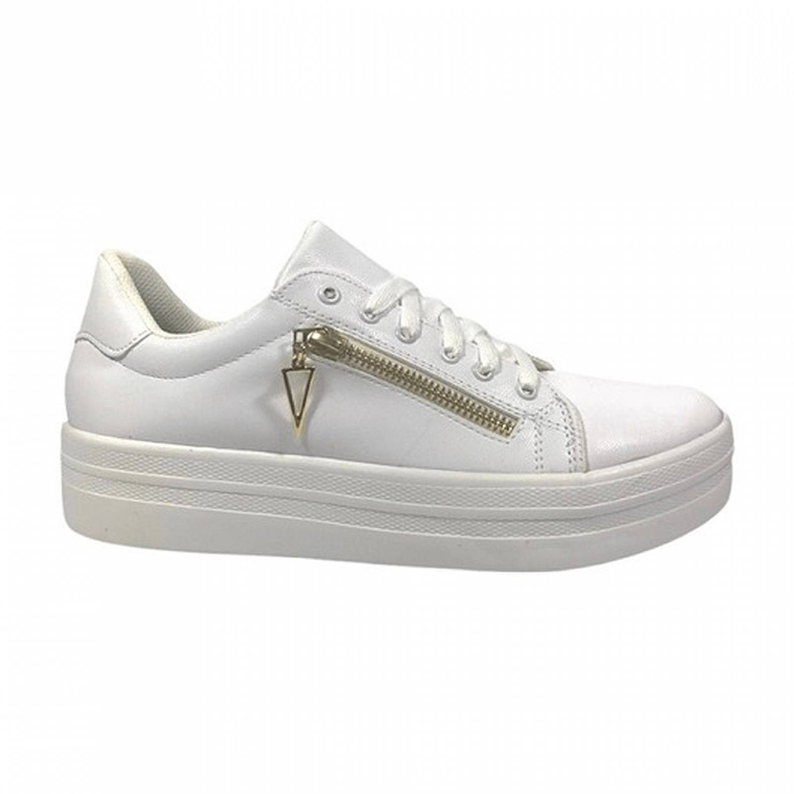 Tenis Sneakers Mujer Dama Urbanos Casuales Con Cierre 715 Blanco