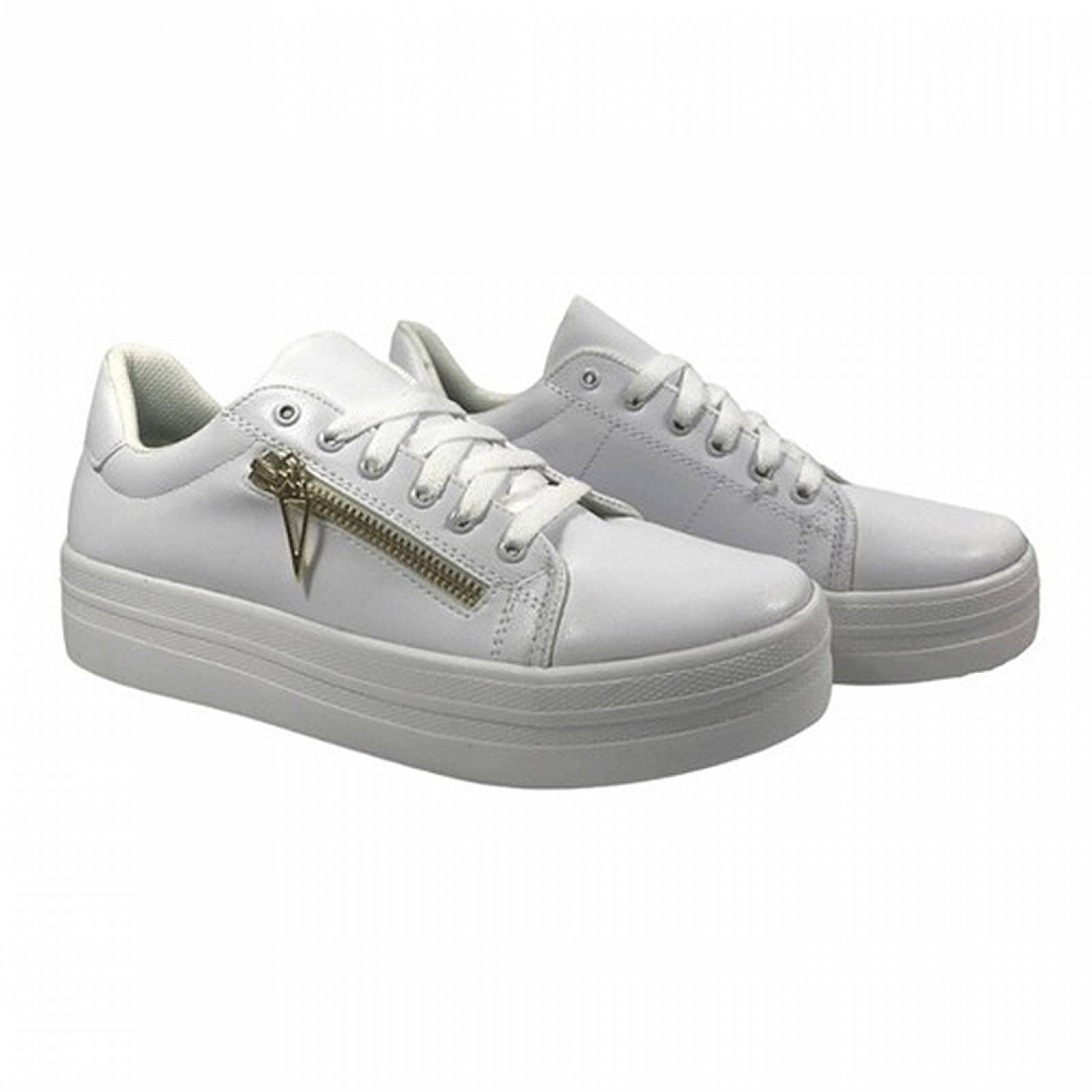 Tenis Sneakers Mujer Dama Urbanos Casuales Con Cierre 715 Blanco