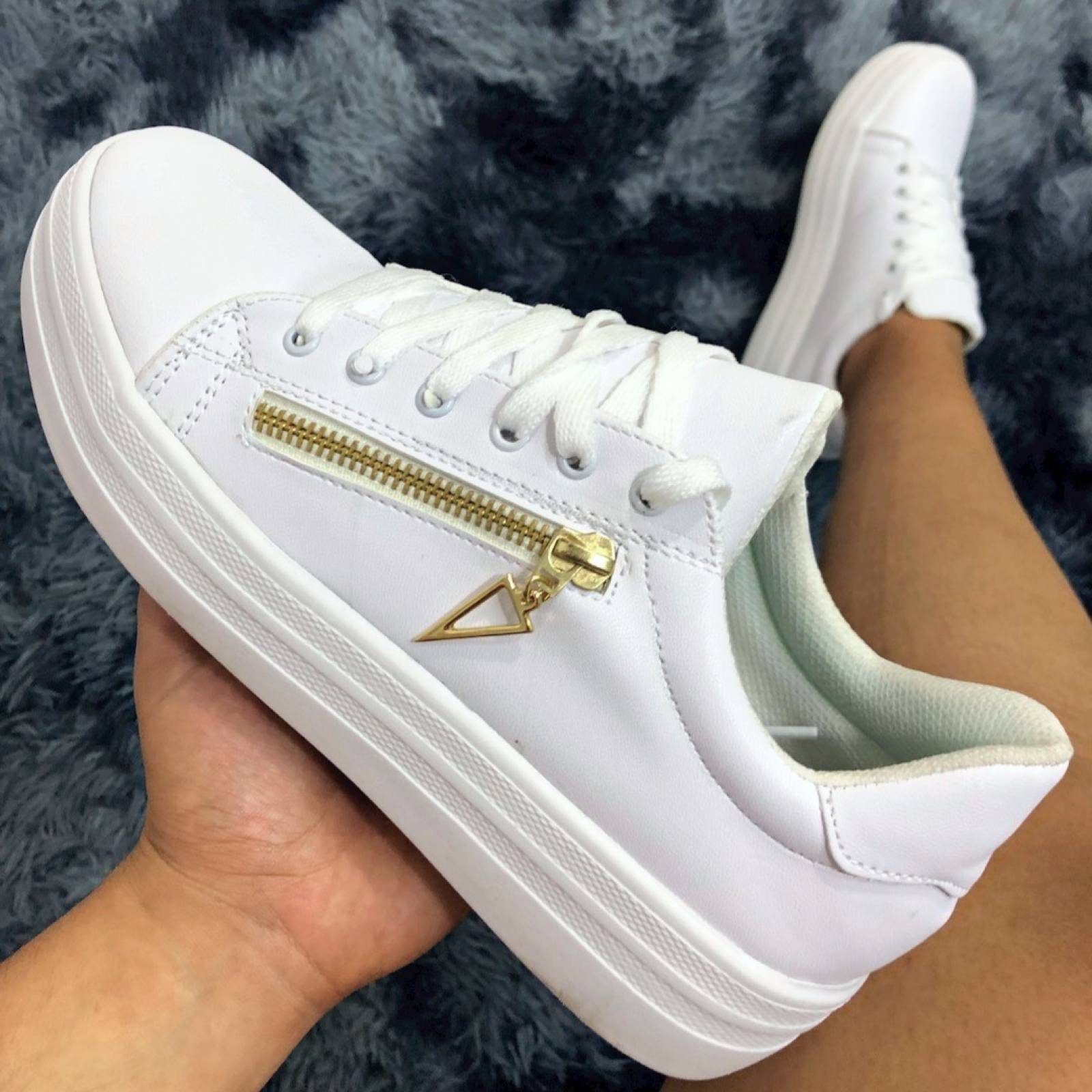 Tenis Sneakers Mujer Dama Urbanos Casuales Con Cierre 715 Blanco