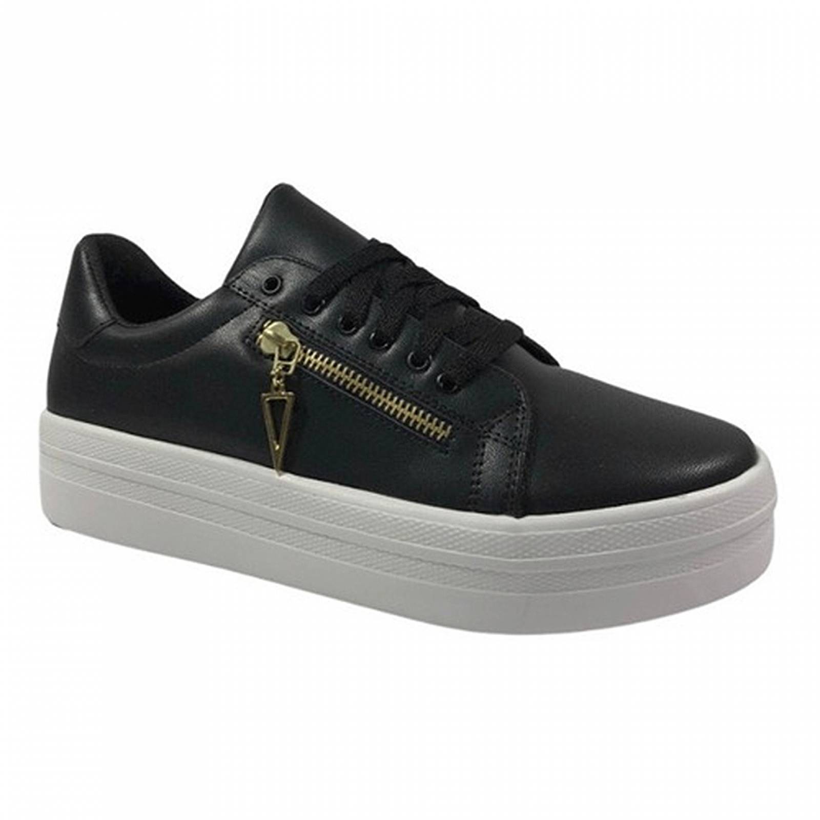 Tenis Sneakers Mujer Dama Urbanos Casuales Con Cierre 715 Negro Blanco