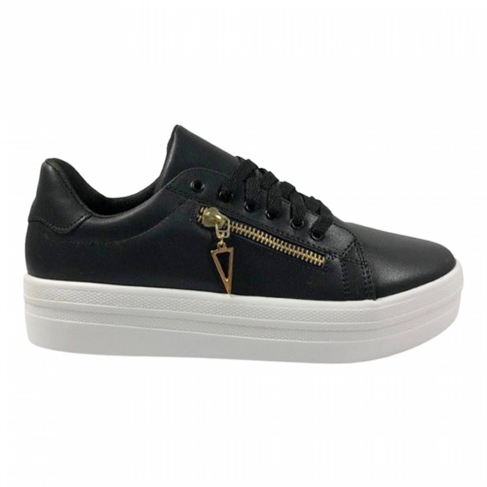 Tenis Sneakers Mujer Dama Urbanos Casuales Con Cierre 715 Negro Blanco