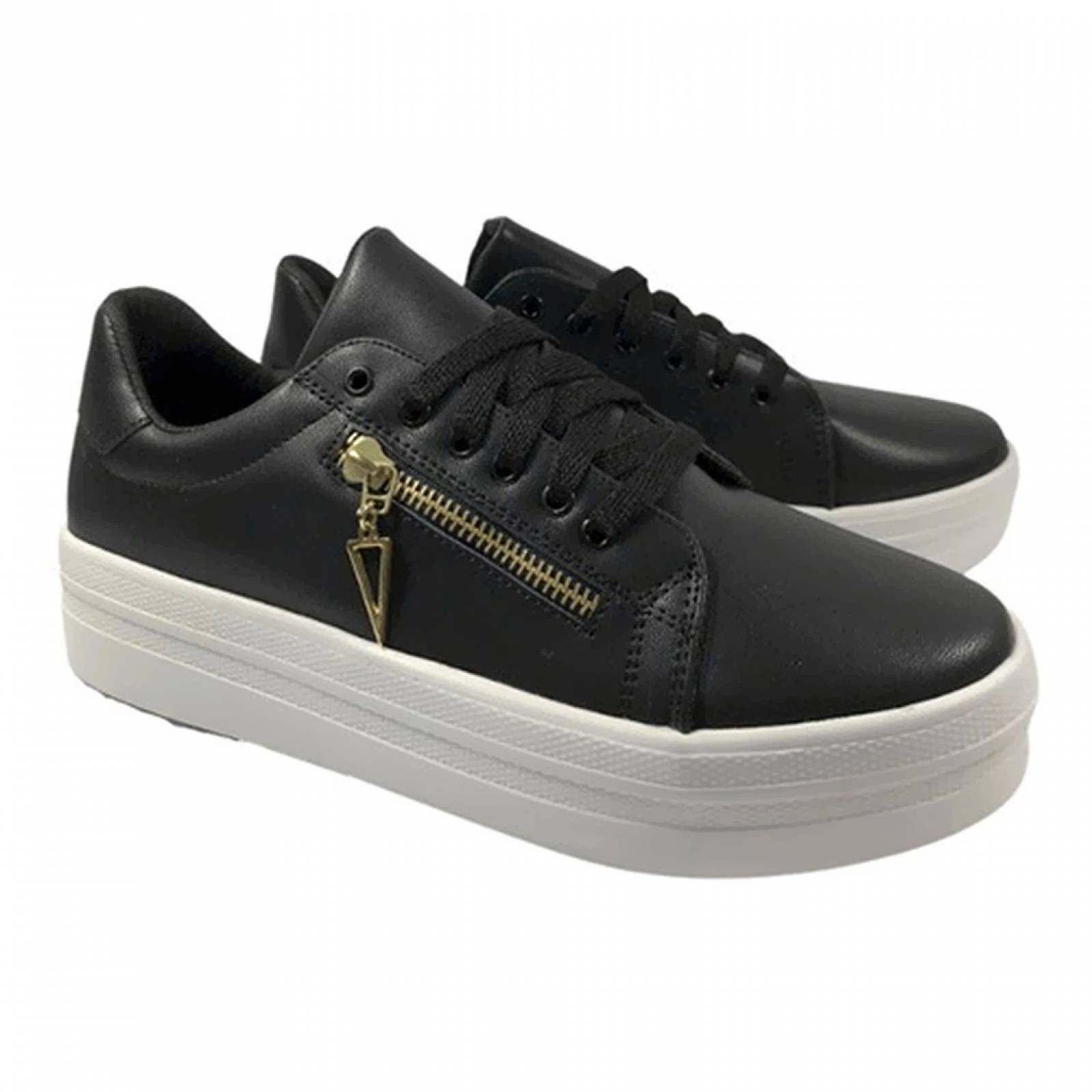 Tenis Sneakers Mujer Dama Urbanos Casuales Con Cierre 715 Negro Blanco