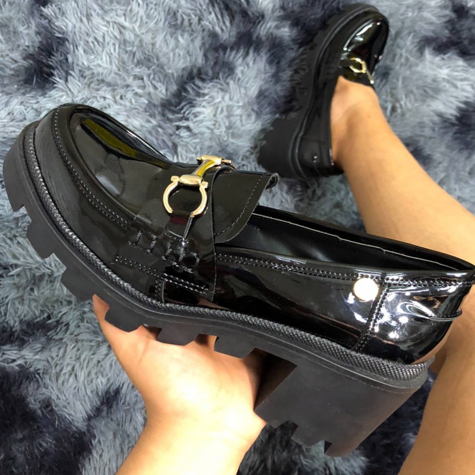 Zapato De Vestir Fino Para Dama Casual Confort Plataforma Charol Negro