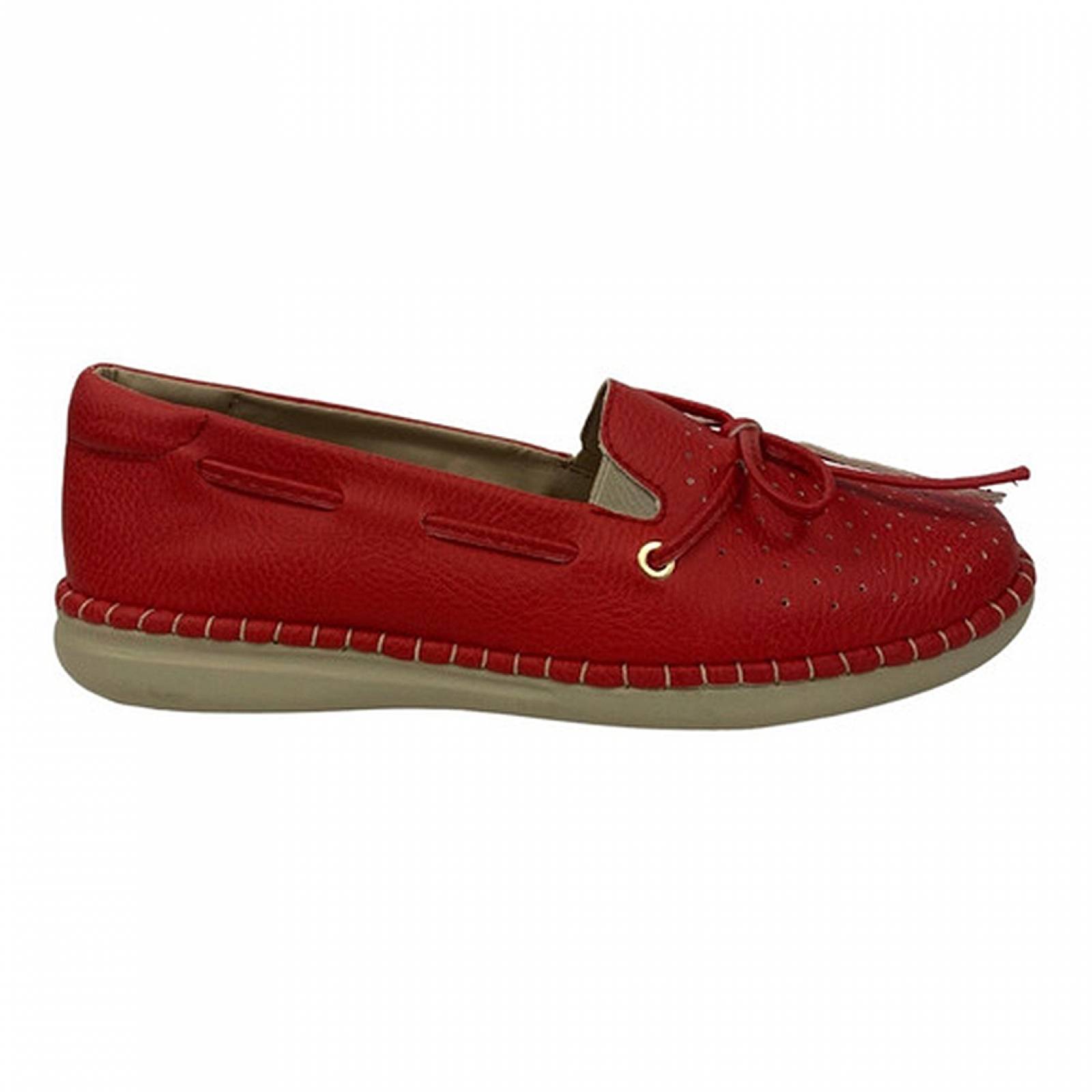 Zapatos planos mujer tejido con adorno rojo umber
