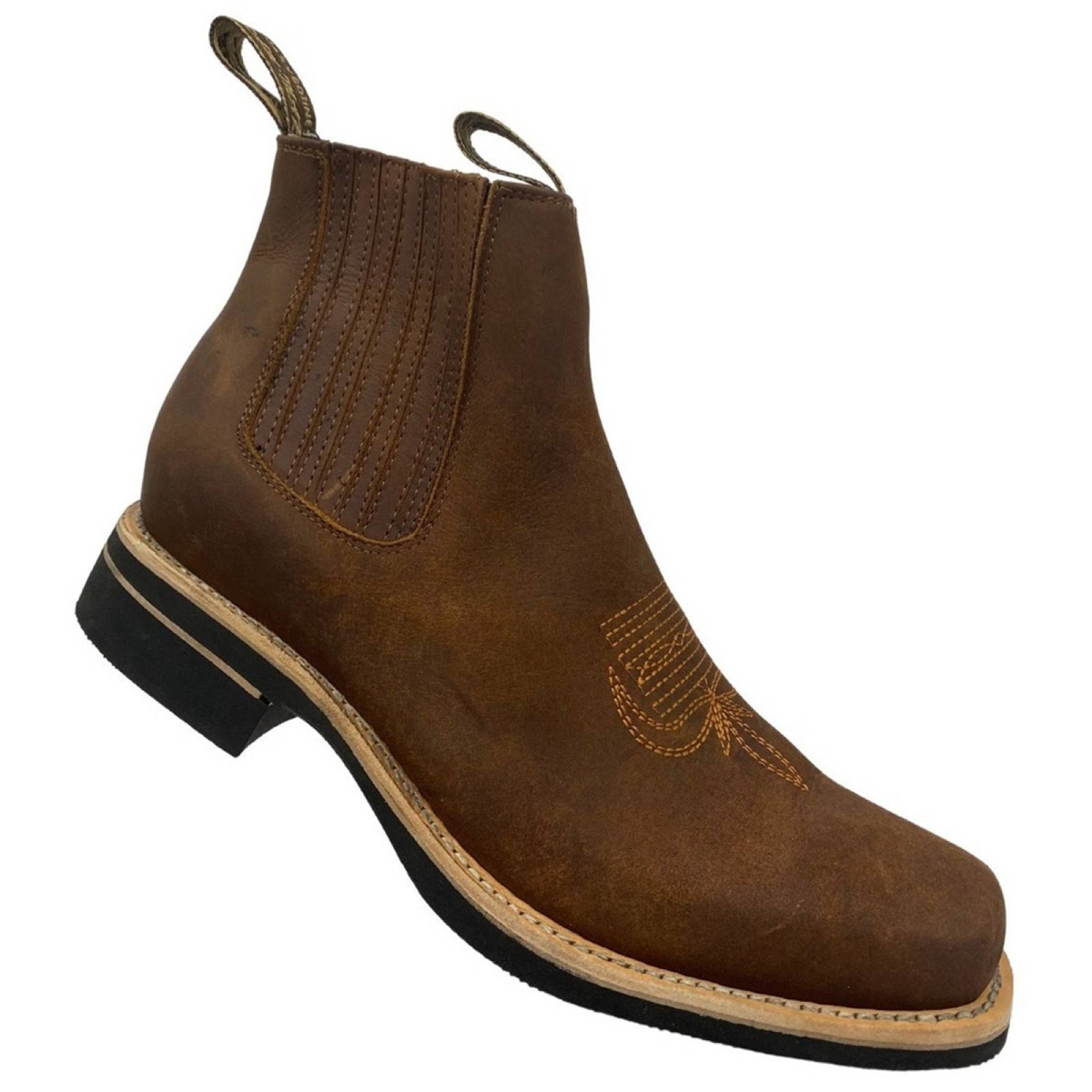 Bota Botín Vaqueras Piel Res Para Hombre Rodeo Bamar Crazy Tan