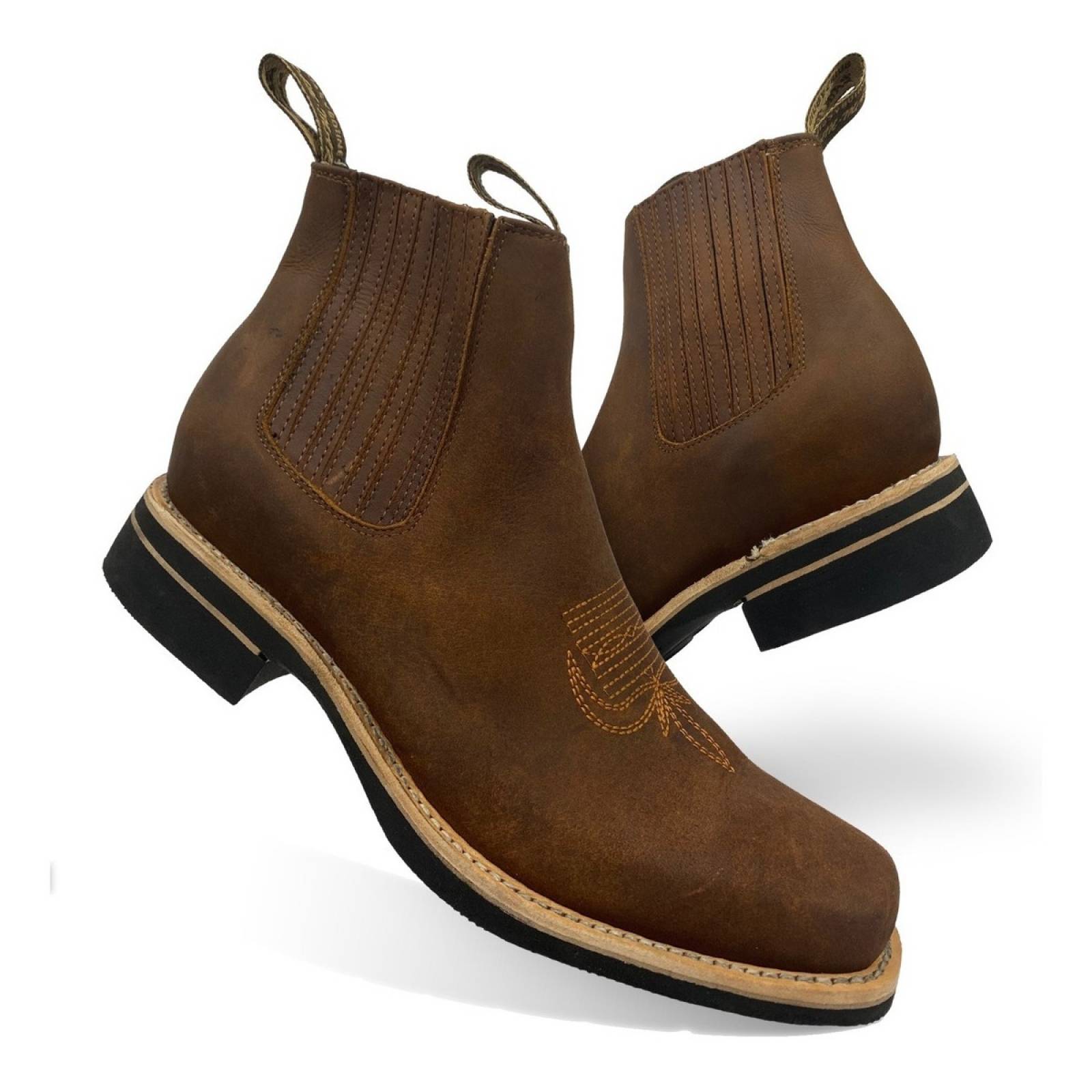 Bota Botín Vaqueras Piel Res Para Hombre Rodeo Bamar Crazy Tan