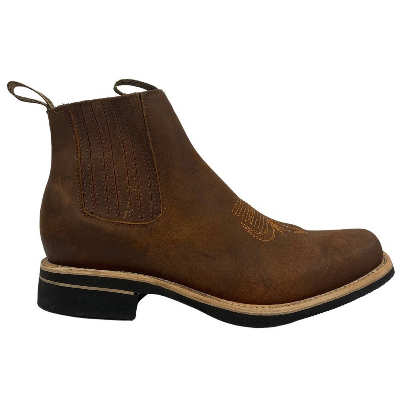Bota Botín Vaqueras Piel Res Para Hombre Rodeo Bamar Crazy Tan