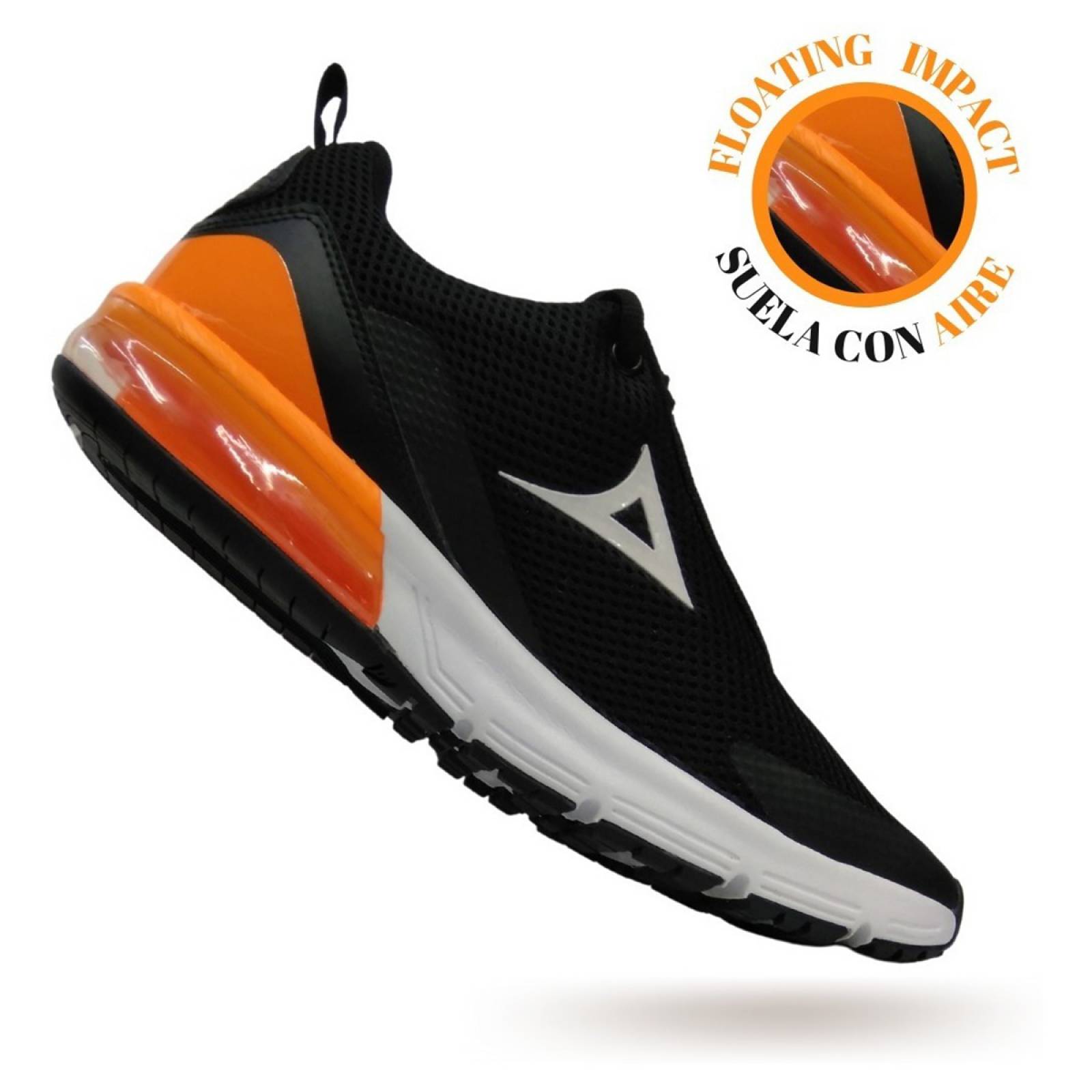 Tenis Para Correr Pirma Floating Impact Con Válvula Negro Naranja