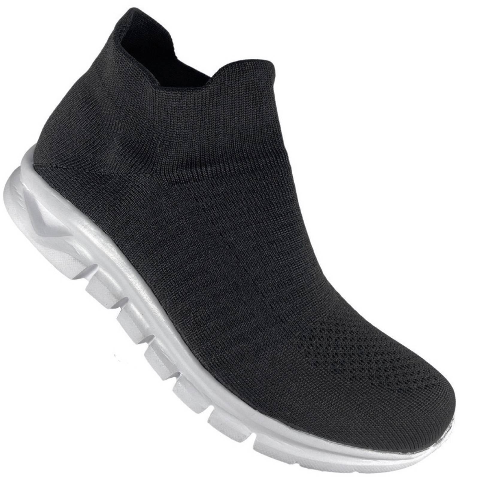 Tenis De Licra Para Dama Tipo Calcetín Súper Cómodos Under 25 Negro Blanco