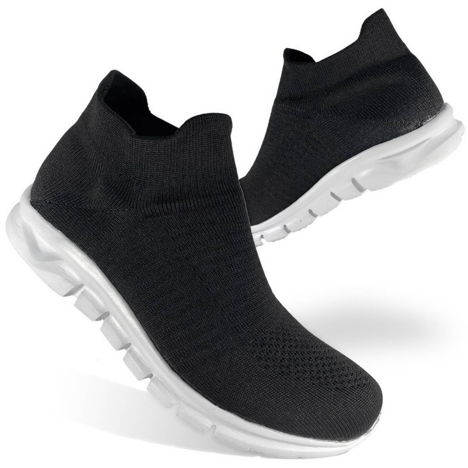 Tenis De Licra Para Dama Tipo Calcetín Súper Cómodos Under 25 Negro Blanco