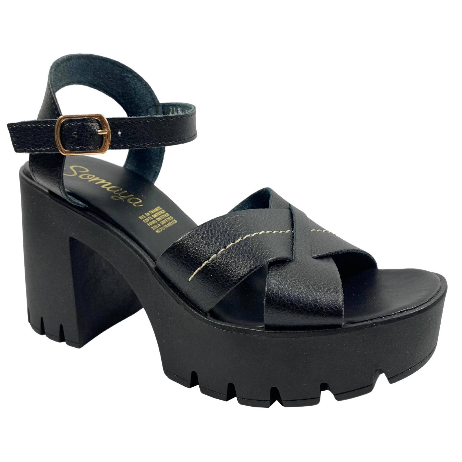 Sandalia Huarache Plataforma De Mujer Retro Moda Somaya 311 Negro