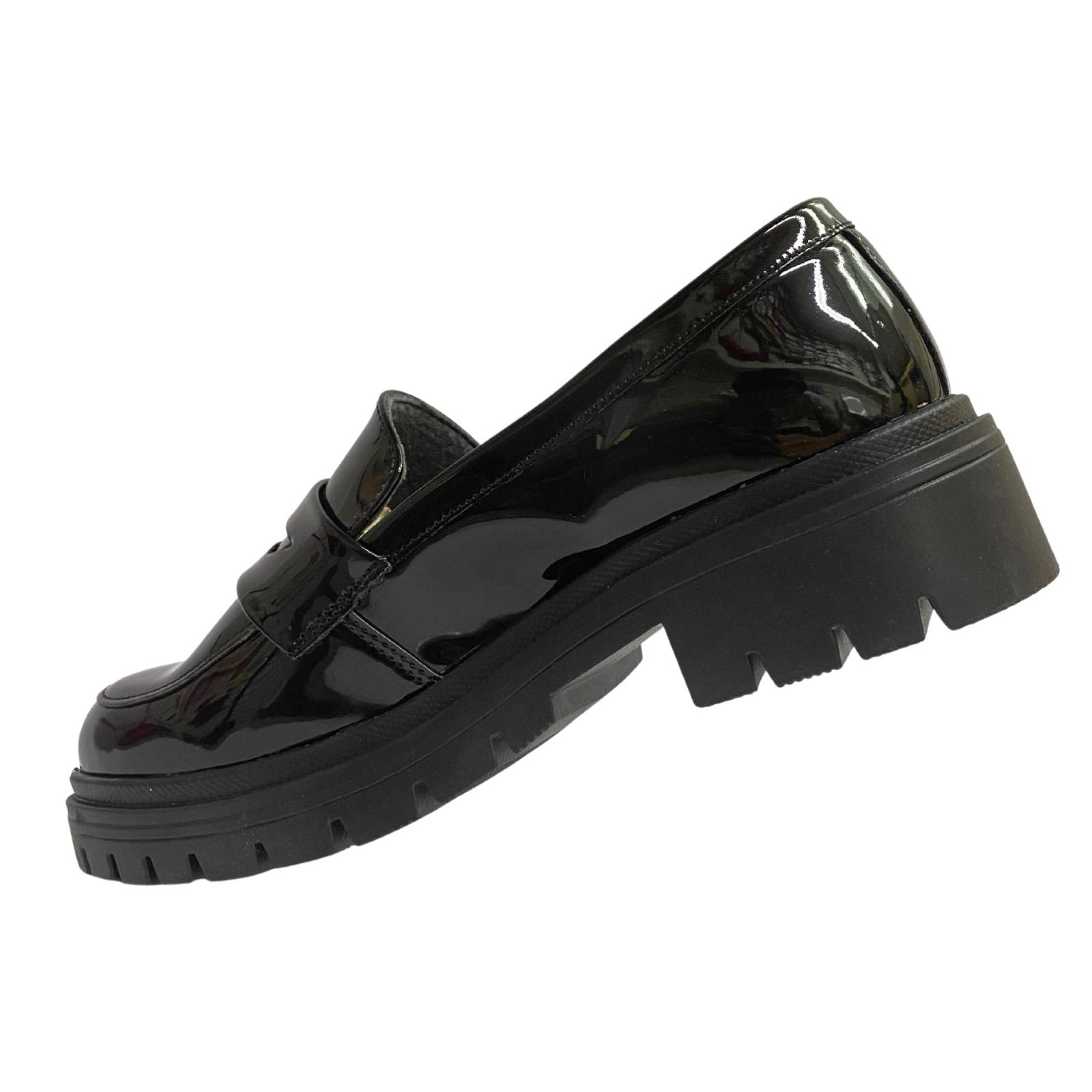 Mocasines Zapato Para Dama Moda Plataforma Casual Chunky Negro Charol