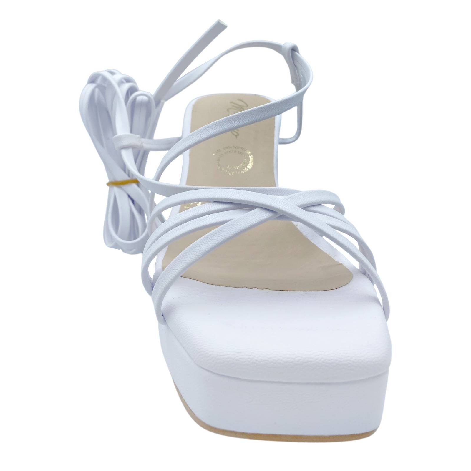 Sandalia De Tacón Massimo Con Listones Frente Cuadrado Blanco