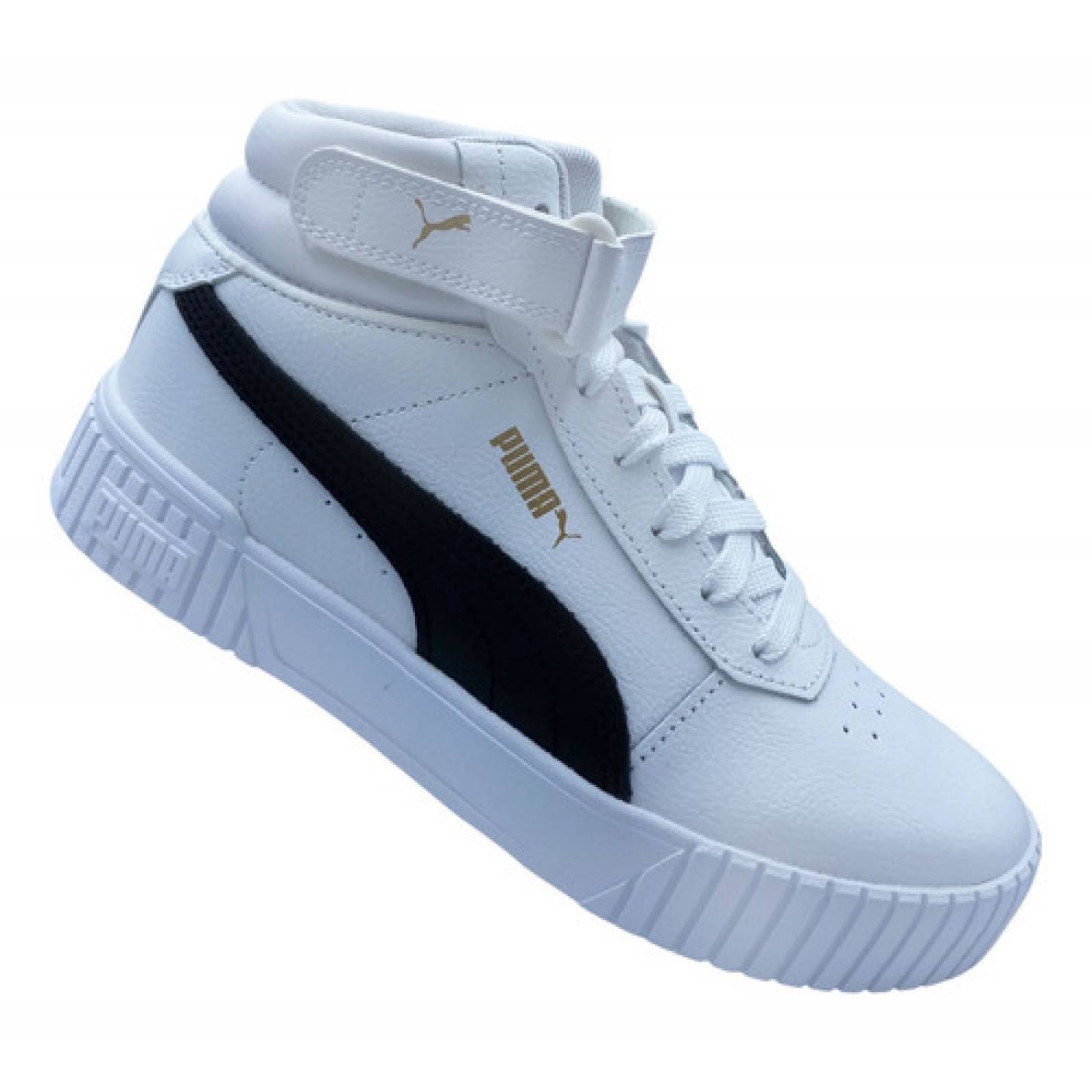Tenis Puma Carina Para Dama Bota Broche Moda Blanco Negro Oro