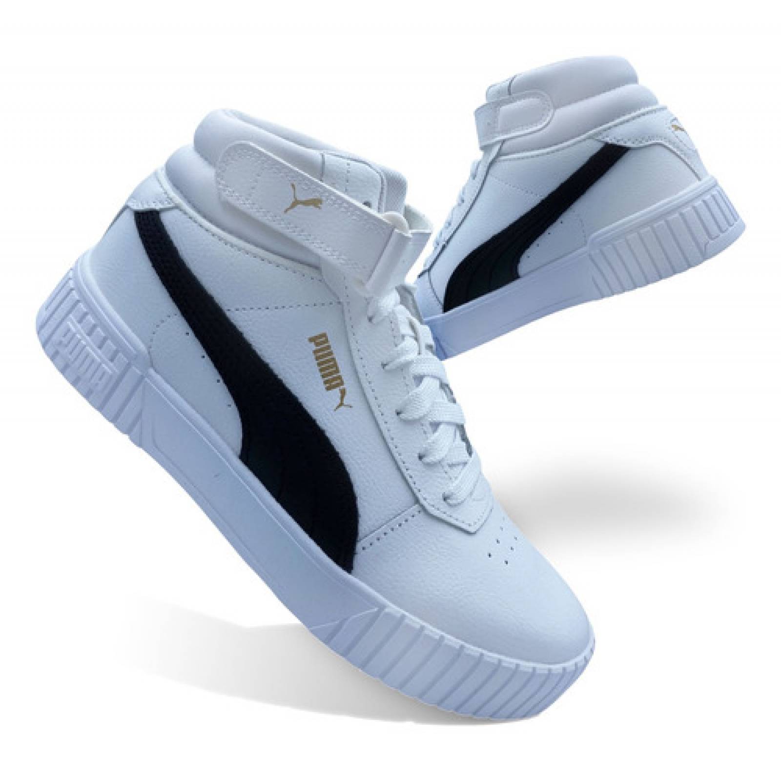 Tenis Puma Carina Para Dama Bota Broche Moda Blanco Negro Oro