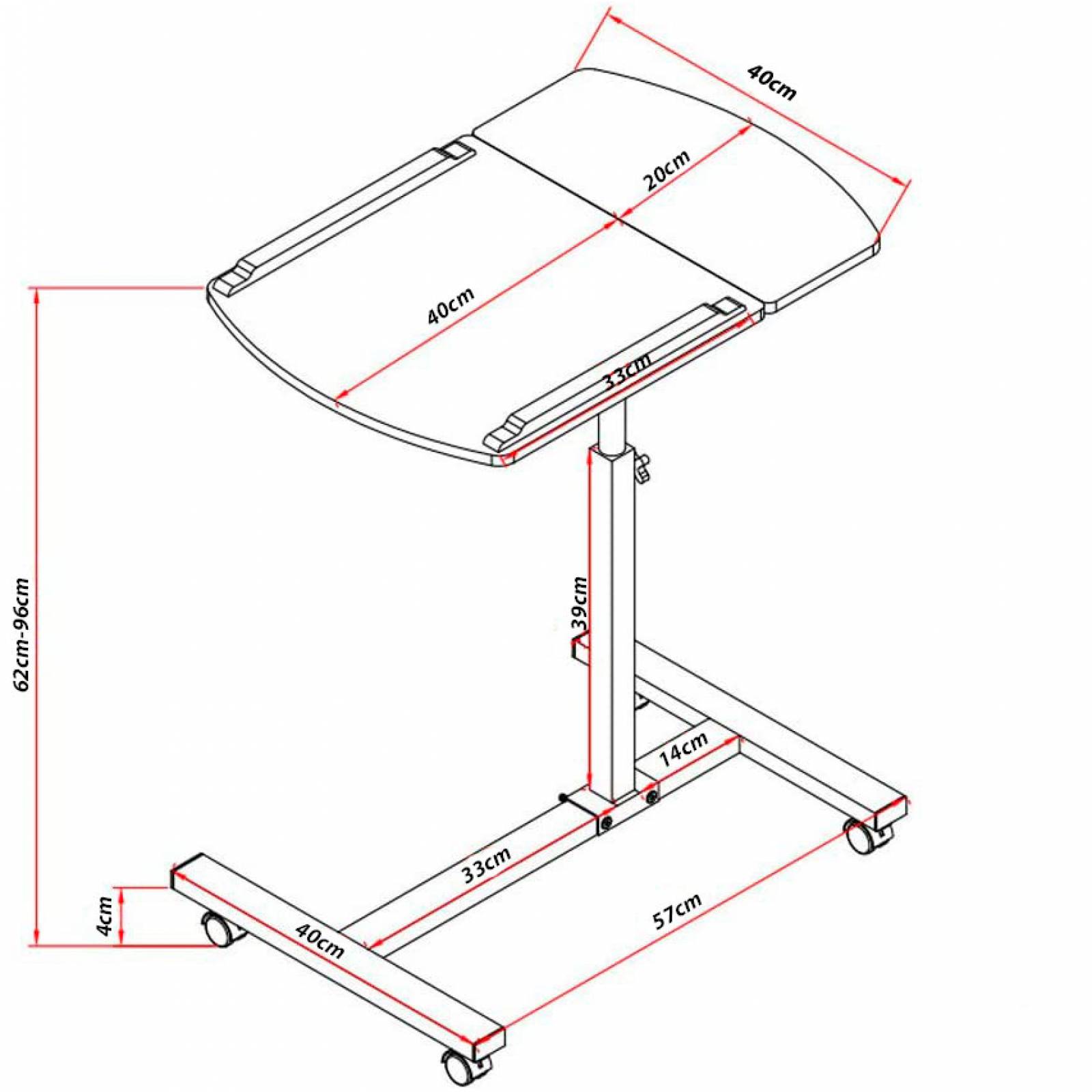  Mesa de cama para comer y laptops, mesa sobre la cama, con  ruedas, escritorio portátil y resistente para laptop con ruedas, altura  ajustable, inclinación, para comidas, lectura, escritura, mesa auxiliar L 