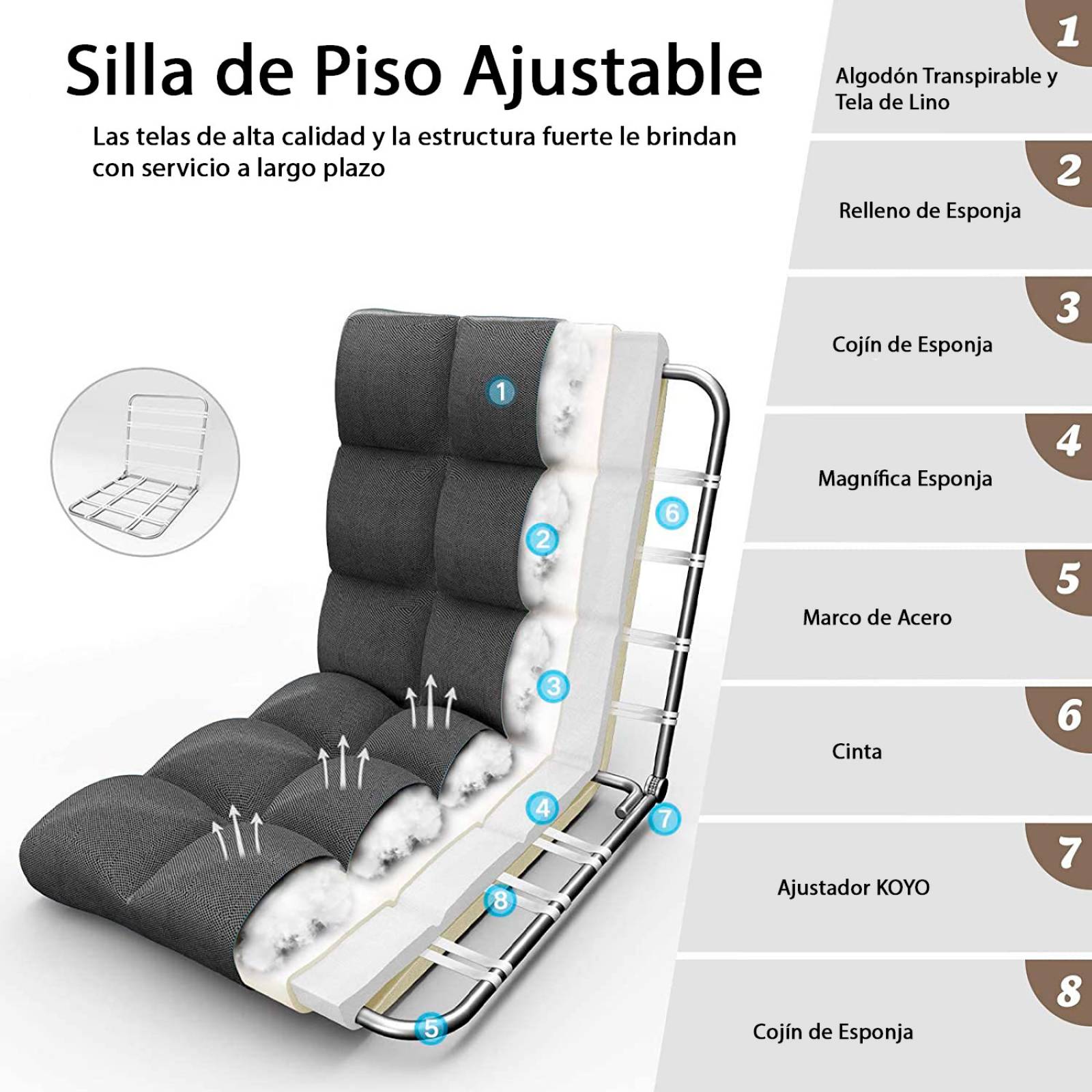Silla de Piso Acolchonada Ajustable Samay Café.