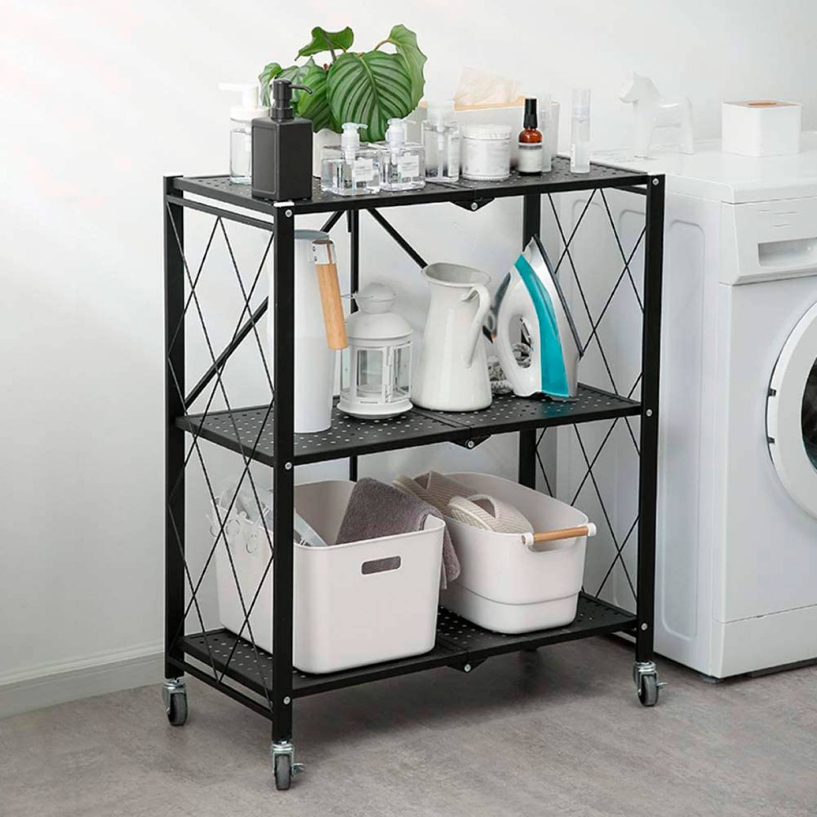 Estantería Plegable de Metal para Cocina de 3 Niveles Nao