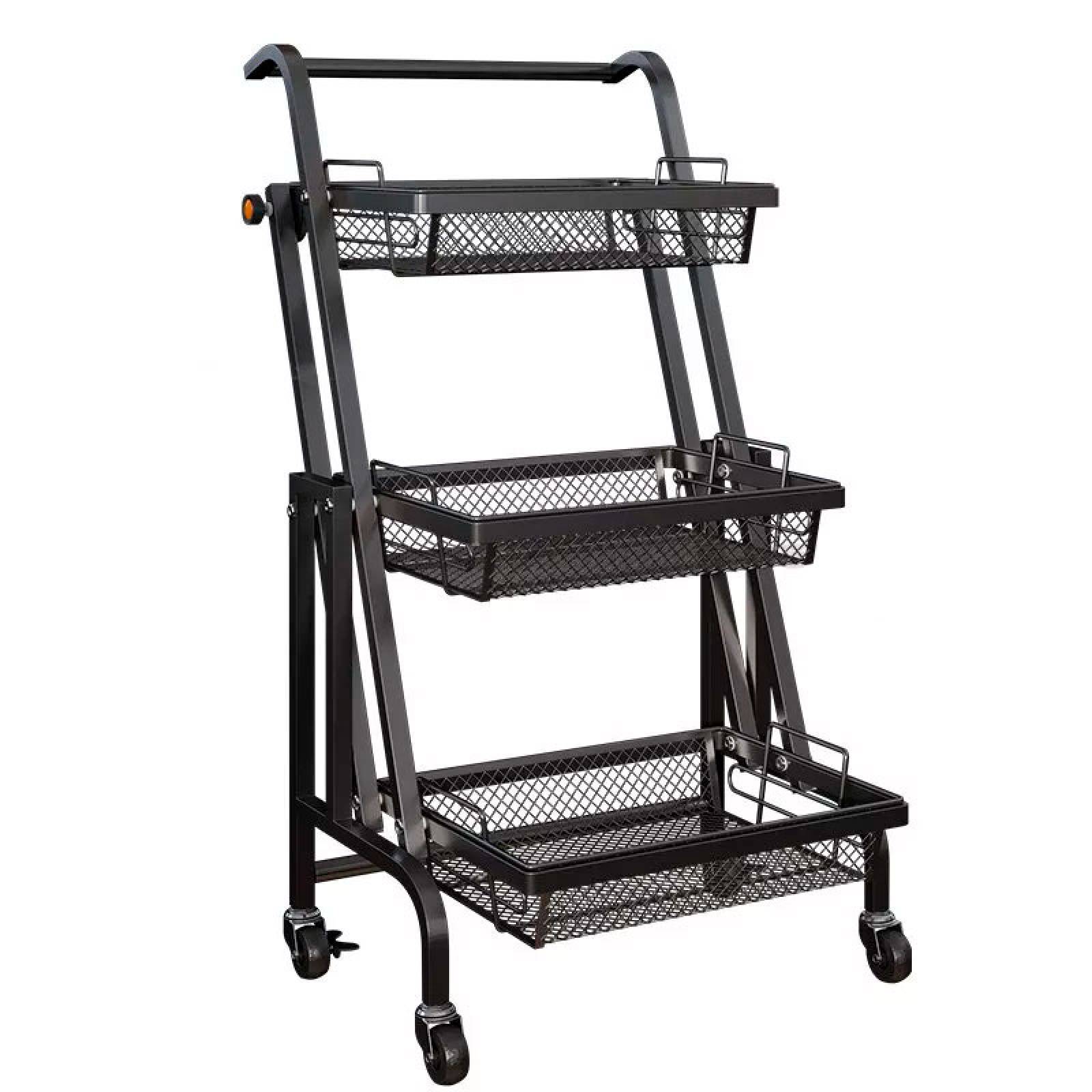 Carrito plegable de 3 niveles con ruedas giratorias multifuncional Benek