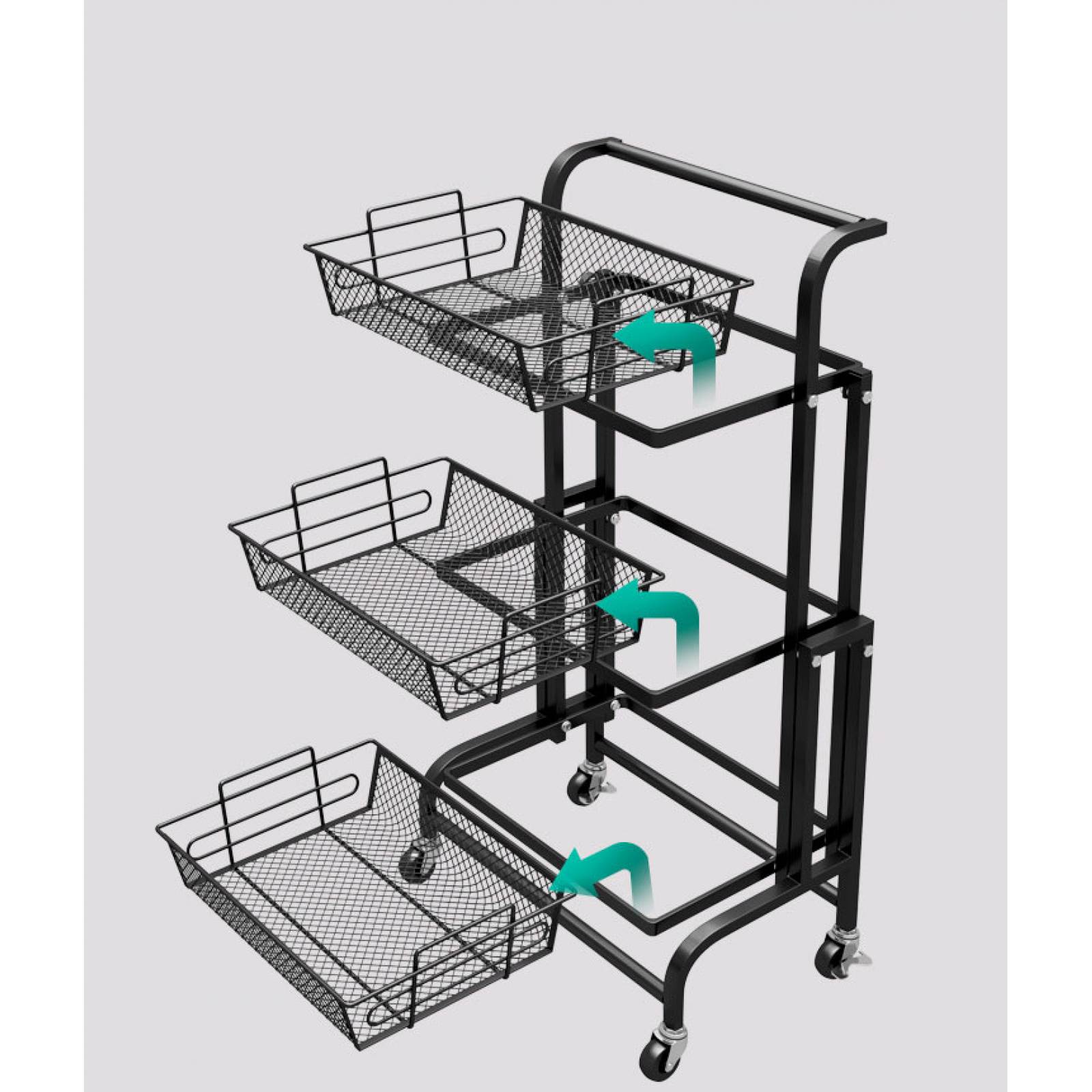 Carrito plegable de 3 niveles con ruedas giratorias multifuncional Benek