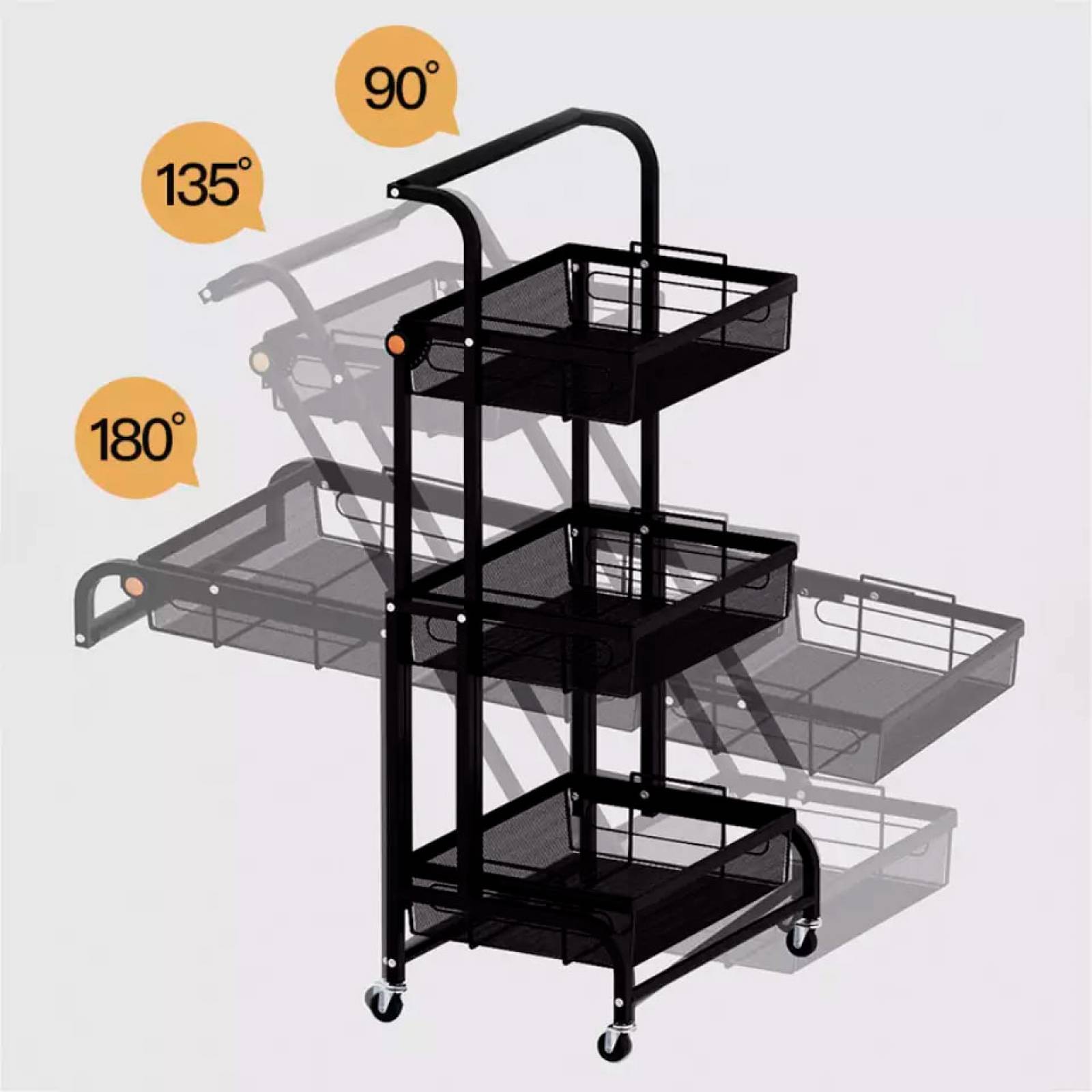 Carrito plegable de 3 niveles con ruedas giratorias multifuncional Benek