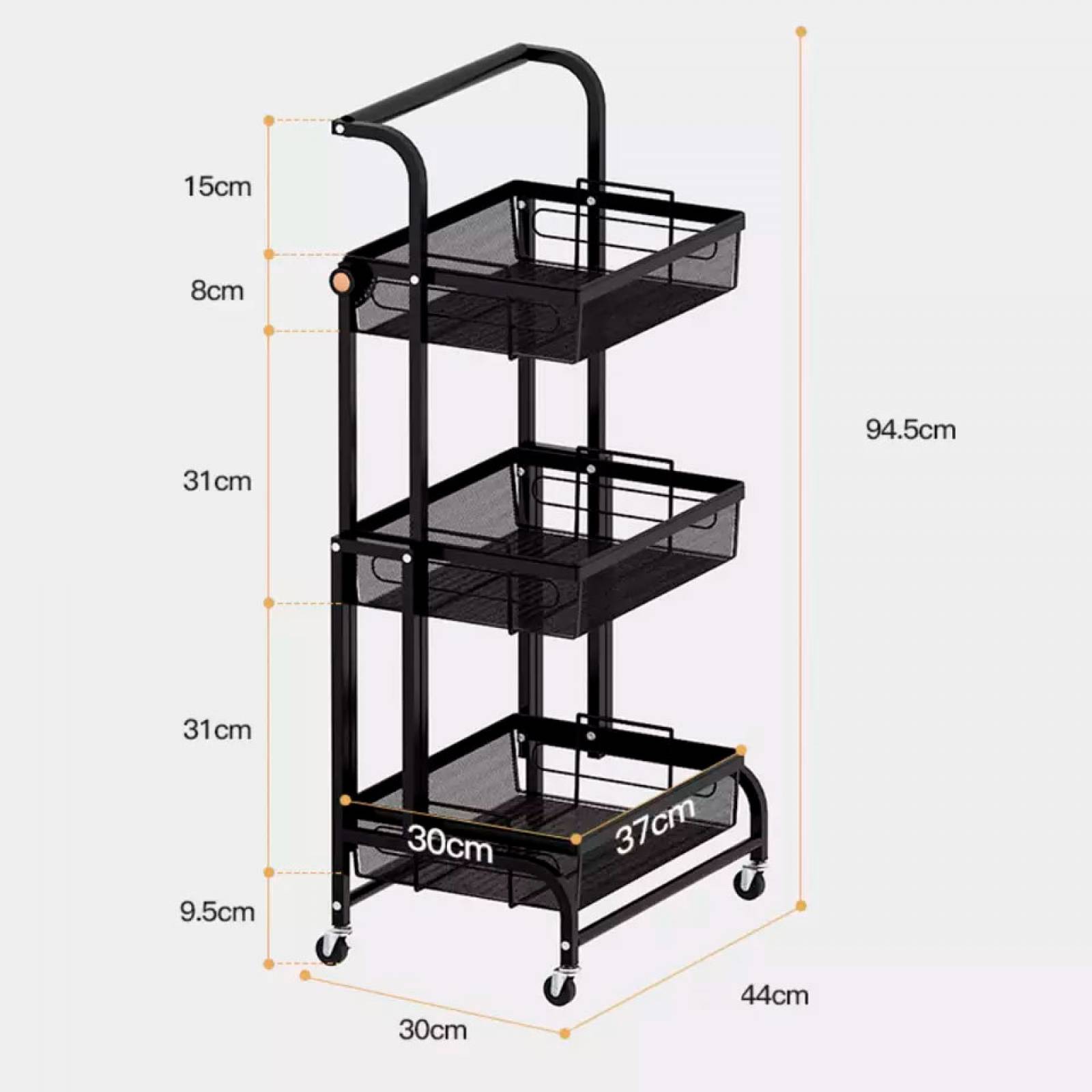 Carrito plegable de 3 niveles con ruedas giratorias multifuncional Benek