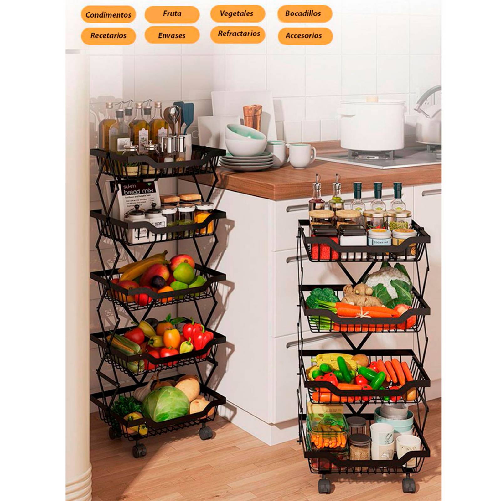 Organizador Plegable Frutero Alacena Cocina Despensa de 5 Niveles Gifu