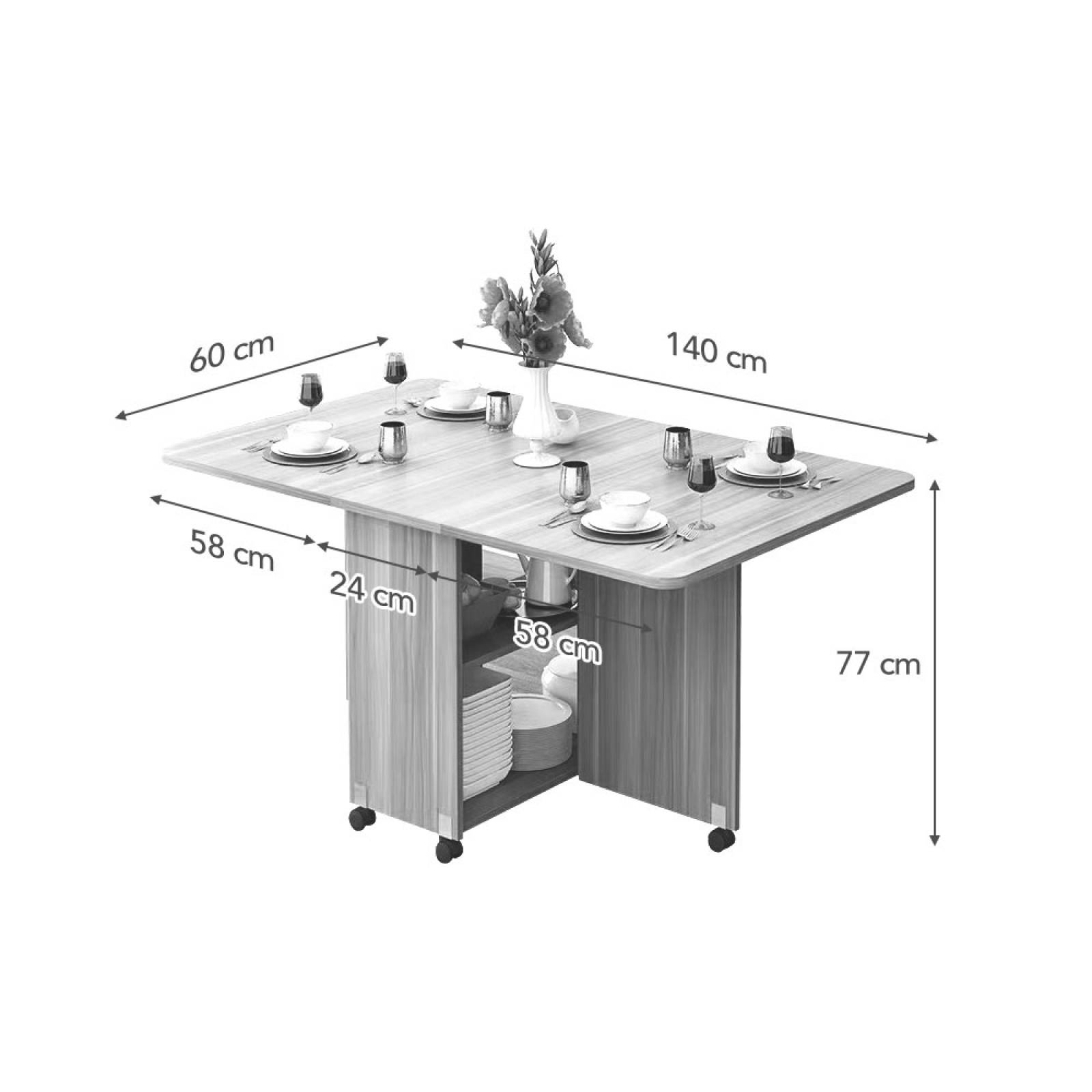  BIGMAII - Mesa de comedor plegable moderna con forma