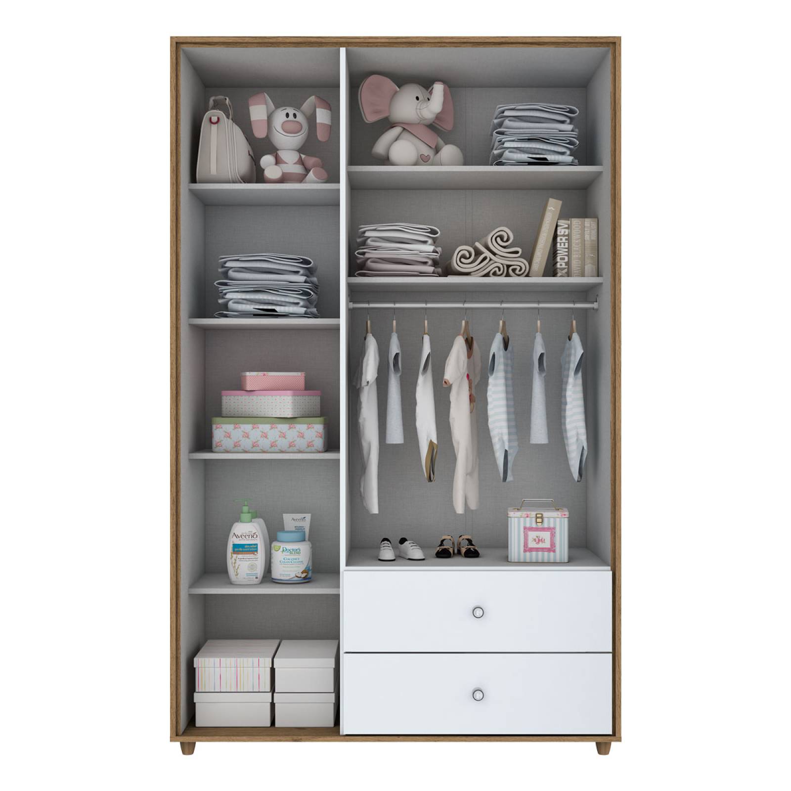 Ropero Pao de Mel 3 Puertas Rustico/Blanco