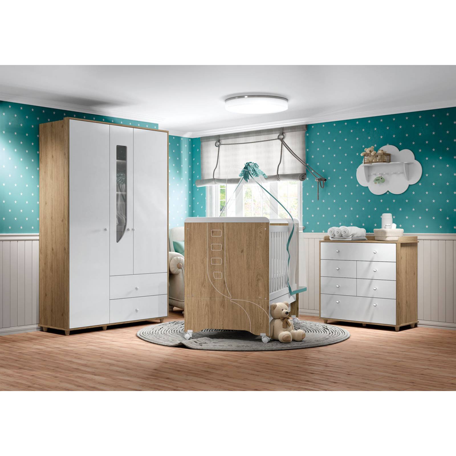 Ropero Pao de Mel 3 Puertas Rustico/Blanco