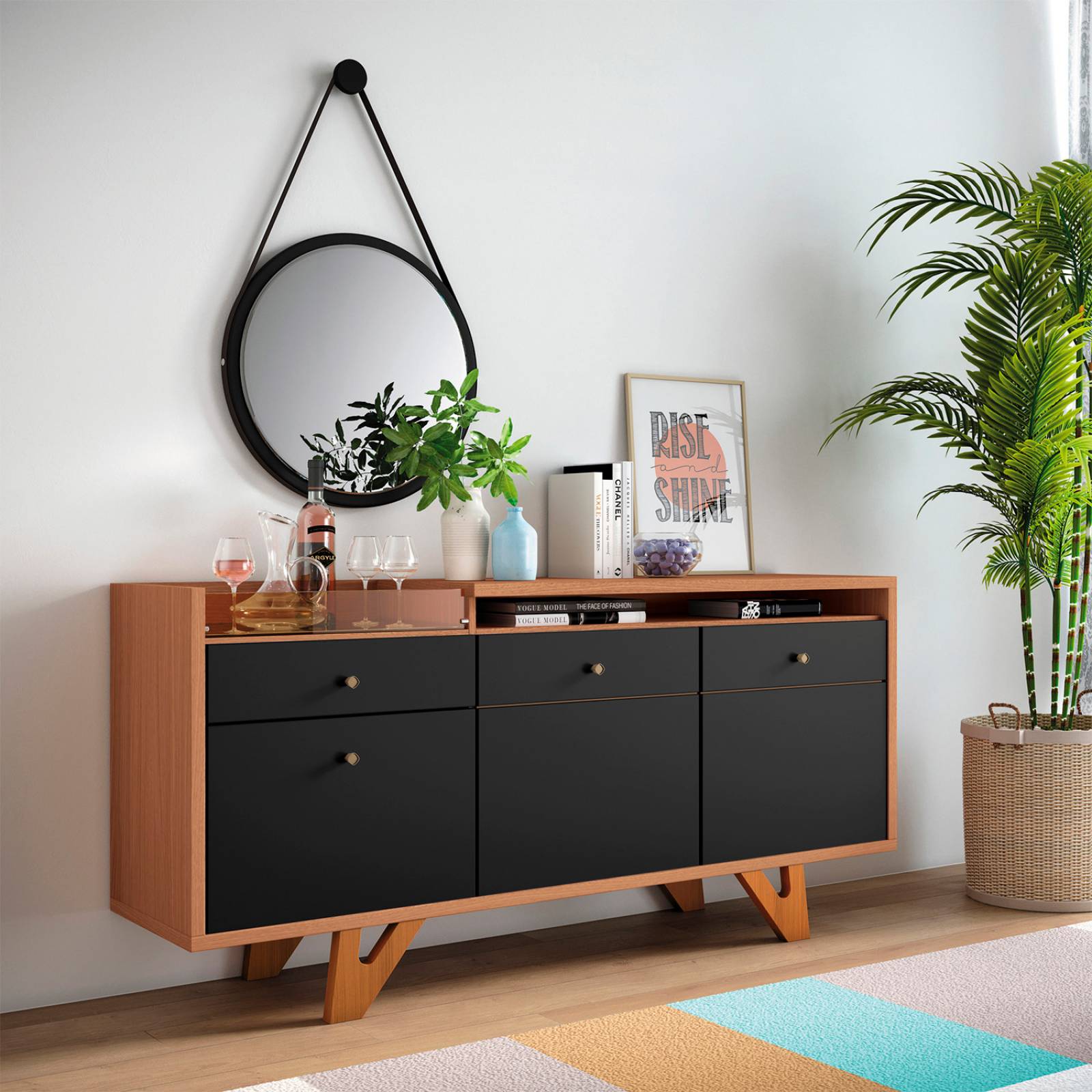 Bufetero para Comedor o Cocina Bossa Sollare Natural/Negro