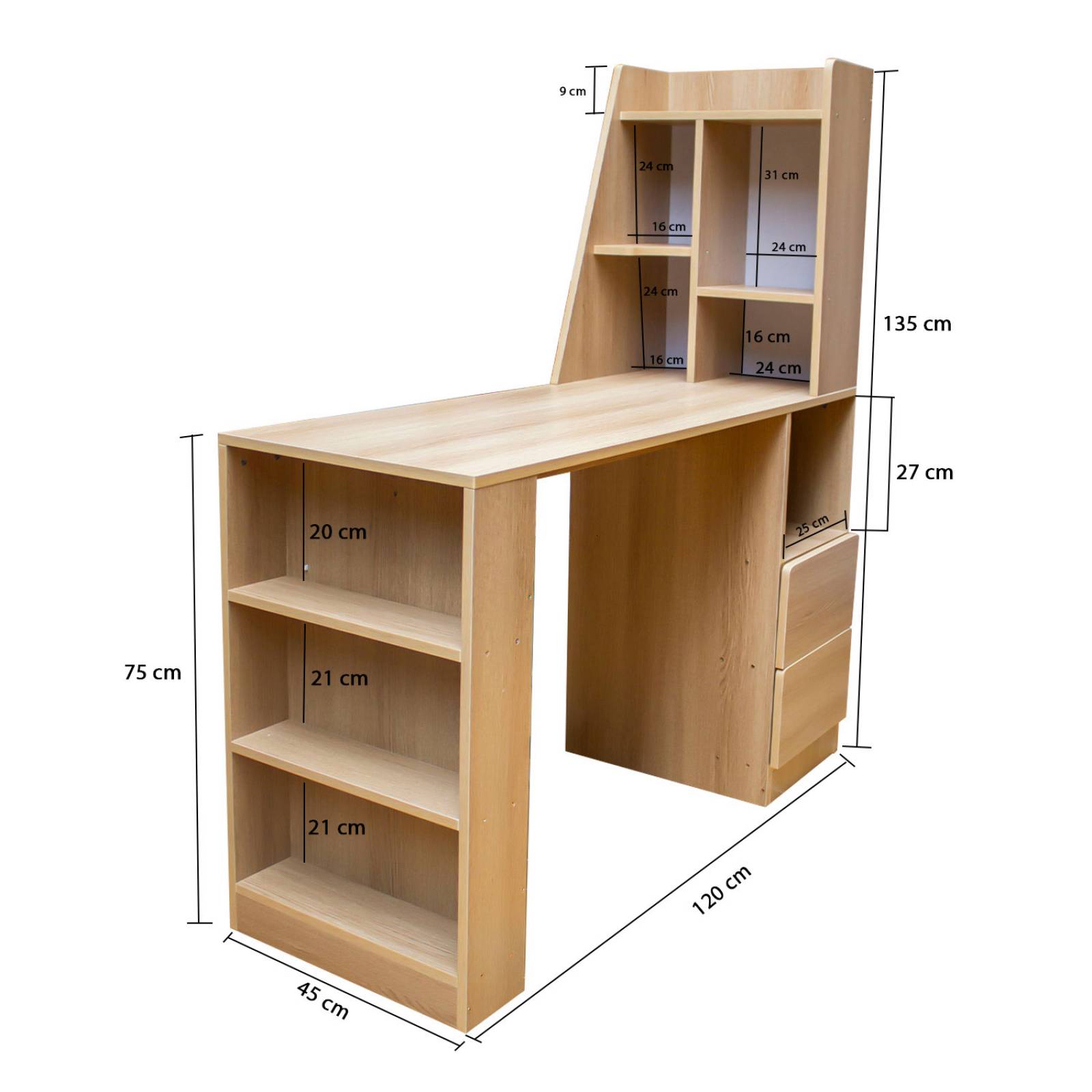 Escritorio Home Office con Repisas Bossa Rivia Avellana