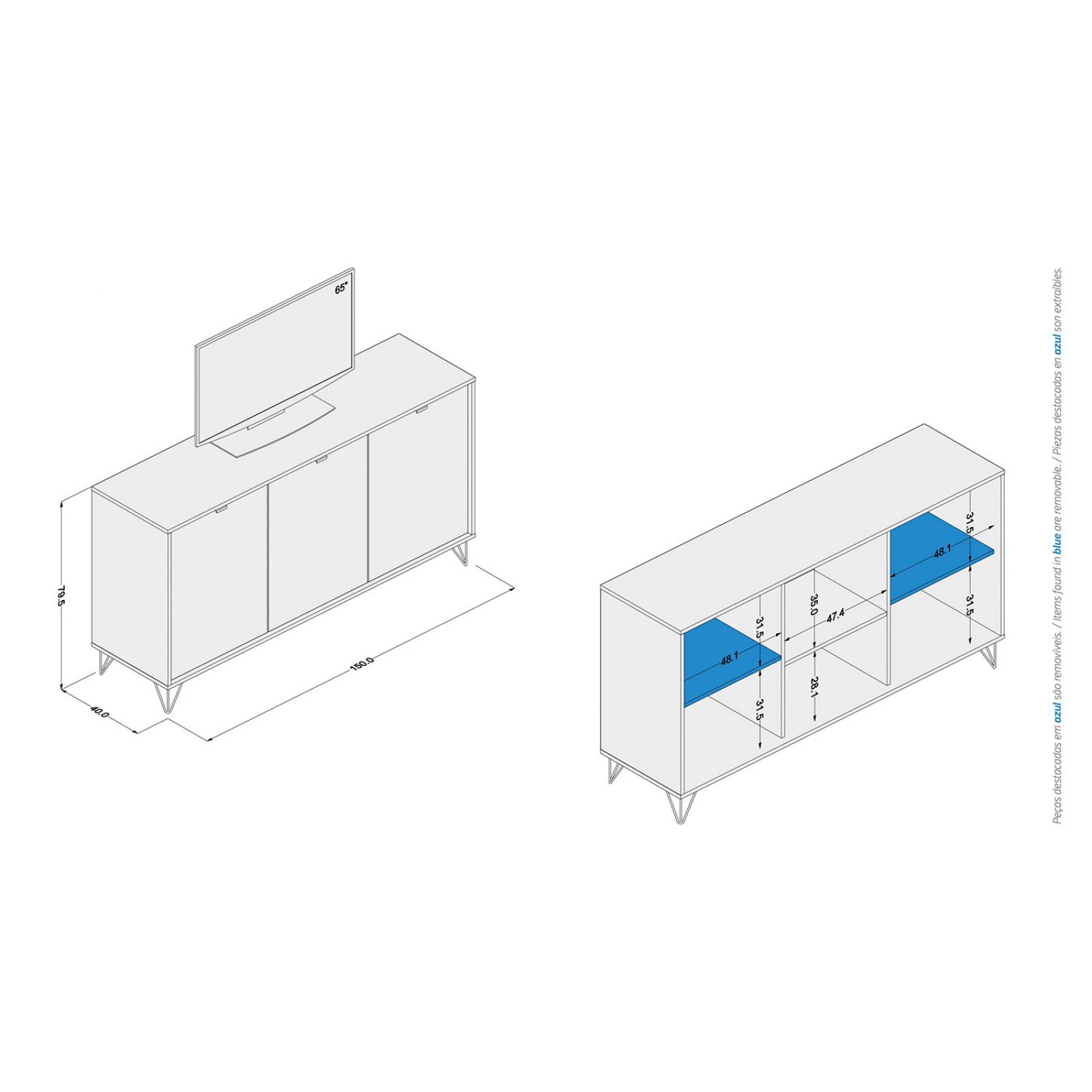 Aparador Librero Multiusos con Puertas Bossa Montreal