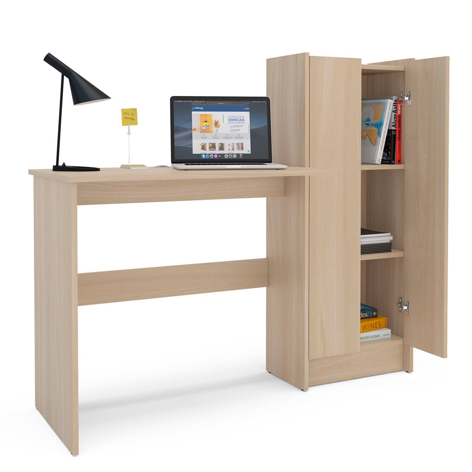 Escritorio Home Office con Estante Bossa Manaus Café.