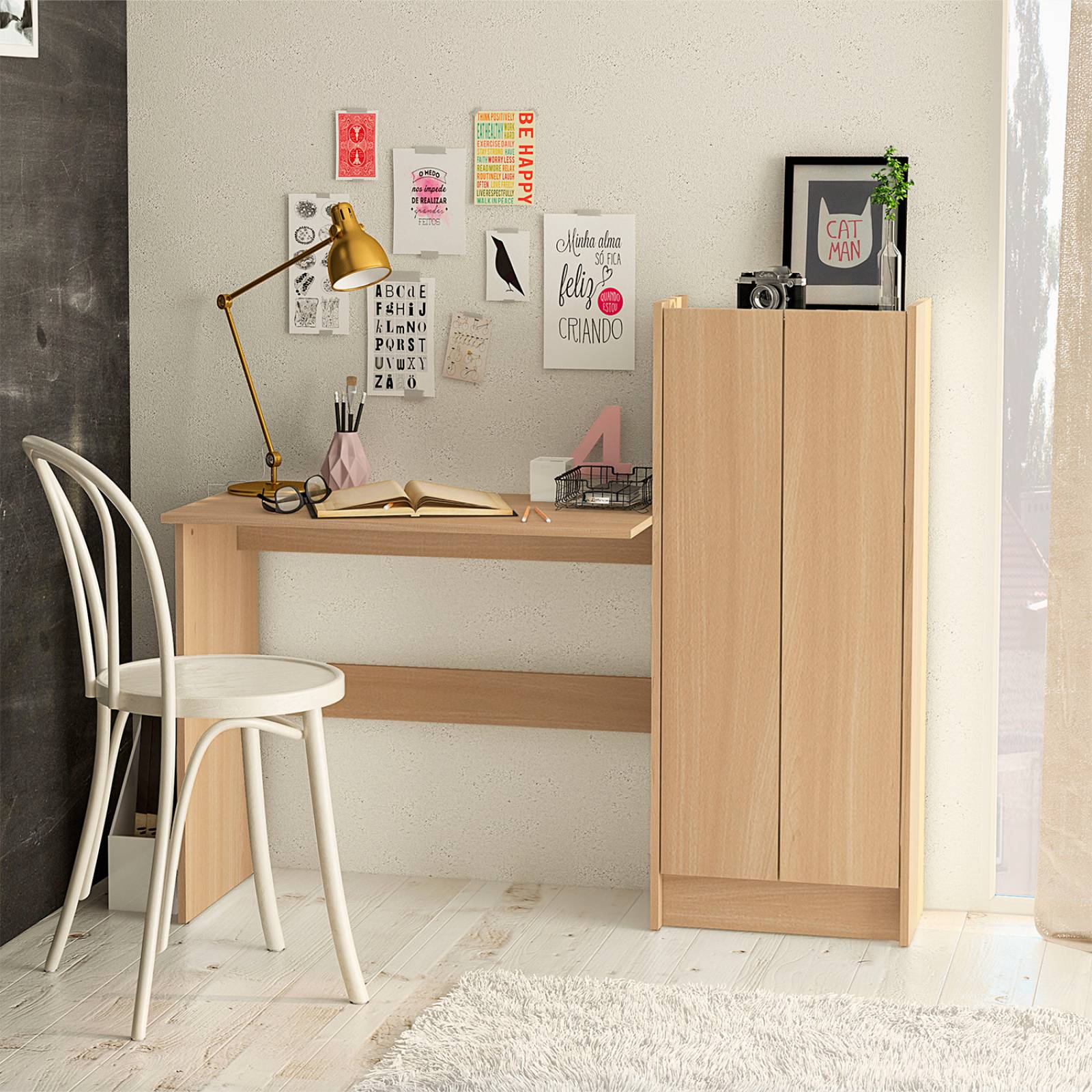 Escritorio Home Office con Estante Bossa Manaus Café.