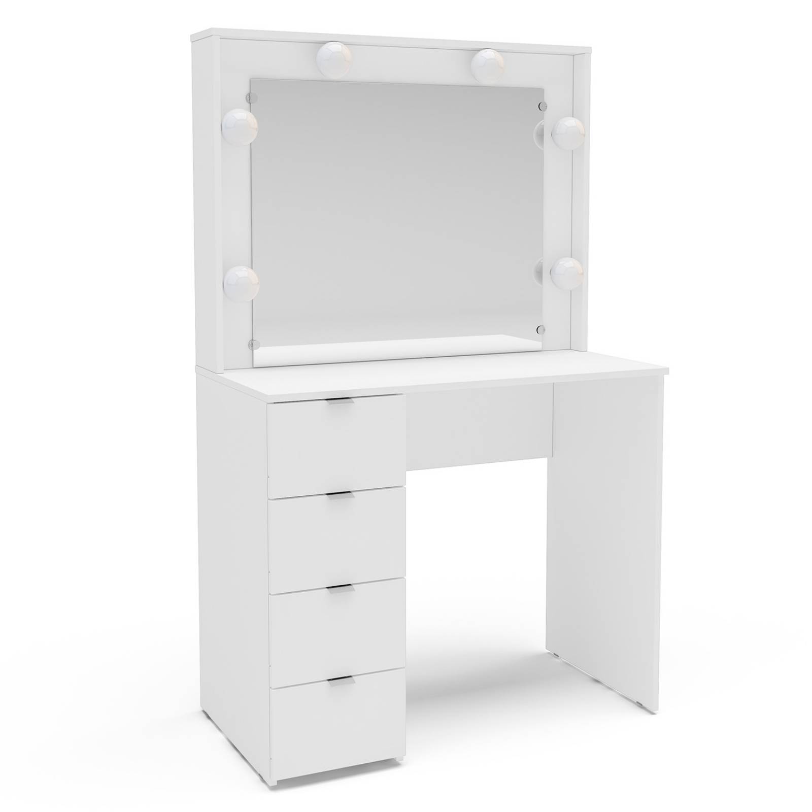 Tocador de Dormitorio de 4 Cajones con Almacenamiento y Espejo Moderno Bossa Camarín California Blanco.