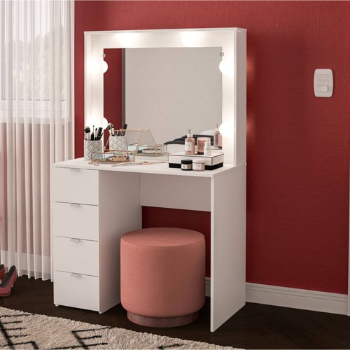 Mueble De Tocador + Espejo + Cómoda 4 Cajones Perla