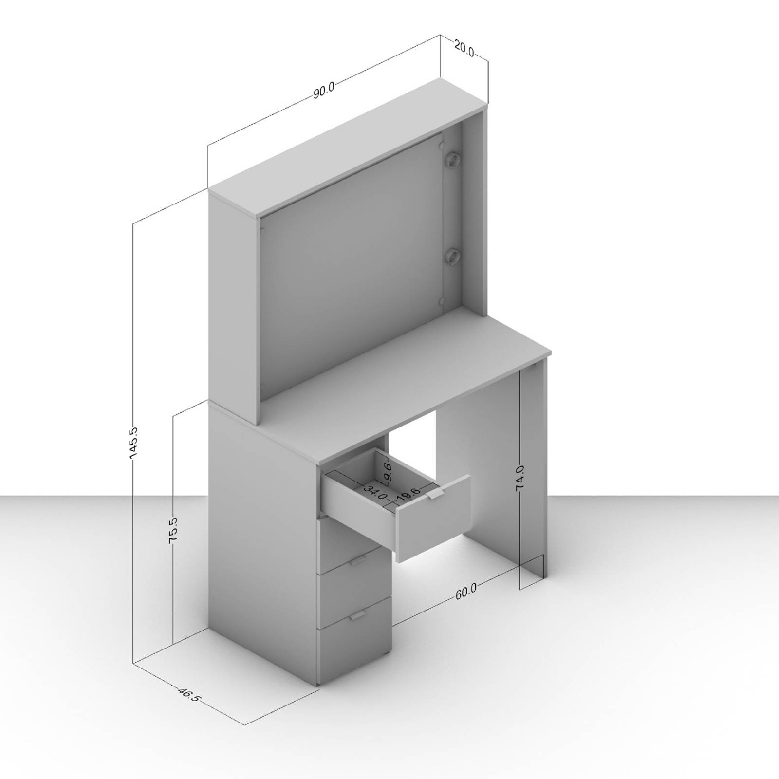 Tocador de Dormitorio de 4 Cajones con Almacenamiento y Espejo Moderno Bossa Camarín California Blanco.