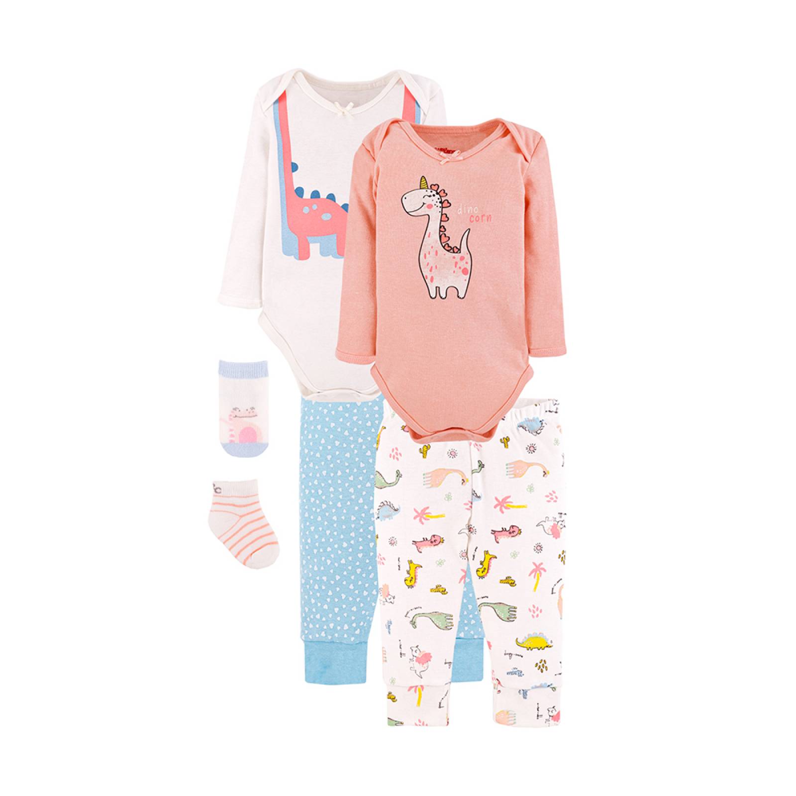 Conjunto de 6 Piezas en Algodón Hipoalergénico, Pañaleros Manga Larga, Pantalones y Tines