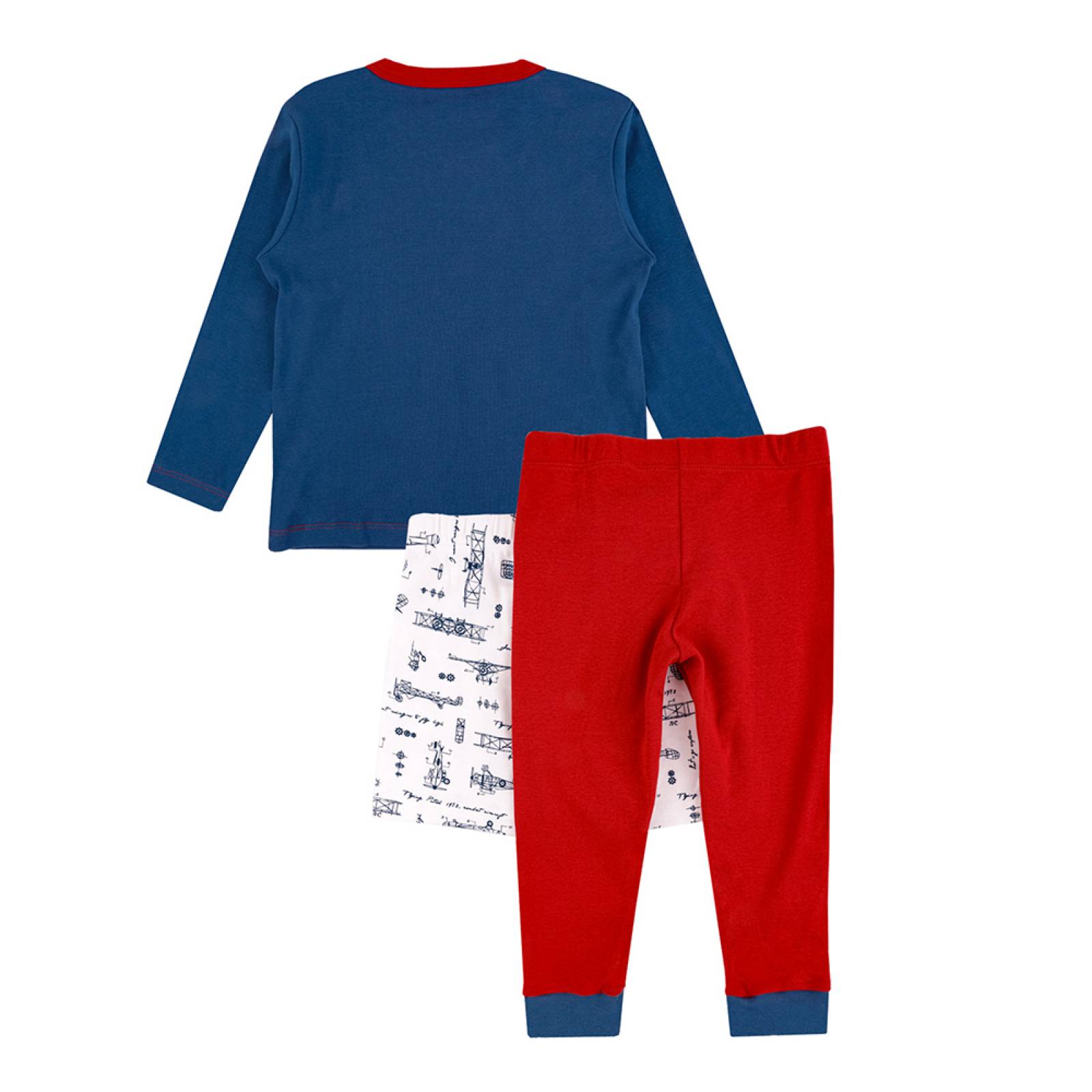 Set de Pijama 3 Piezas en Algodón Hipoalergénico, Playera Manga Larga, Pantalón y Bermuda