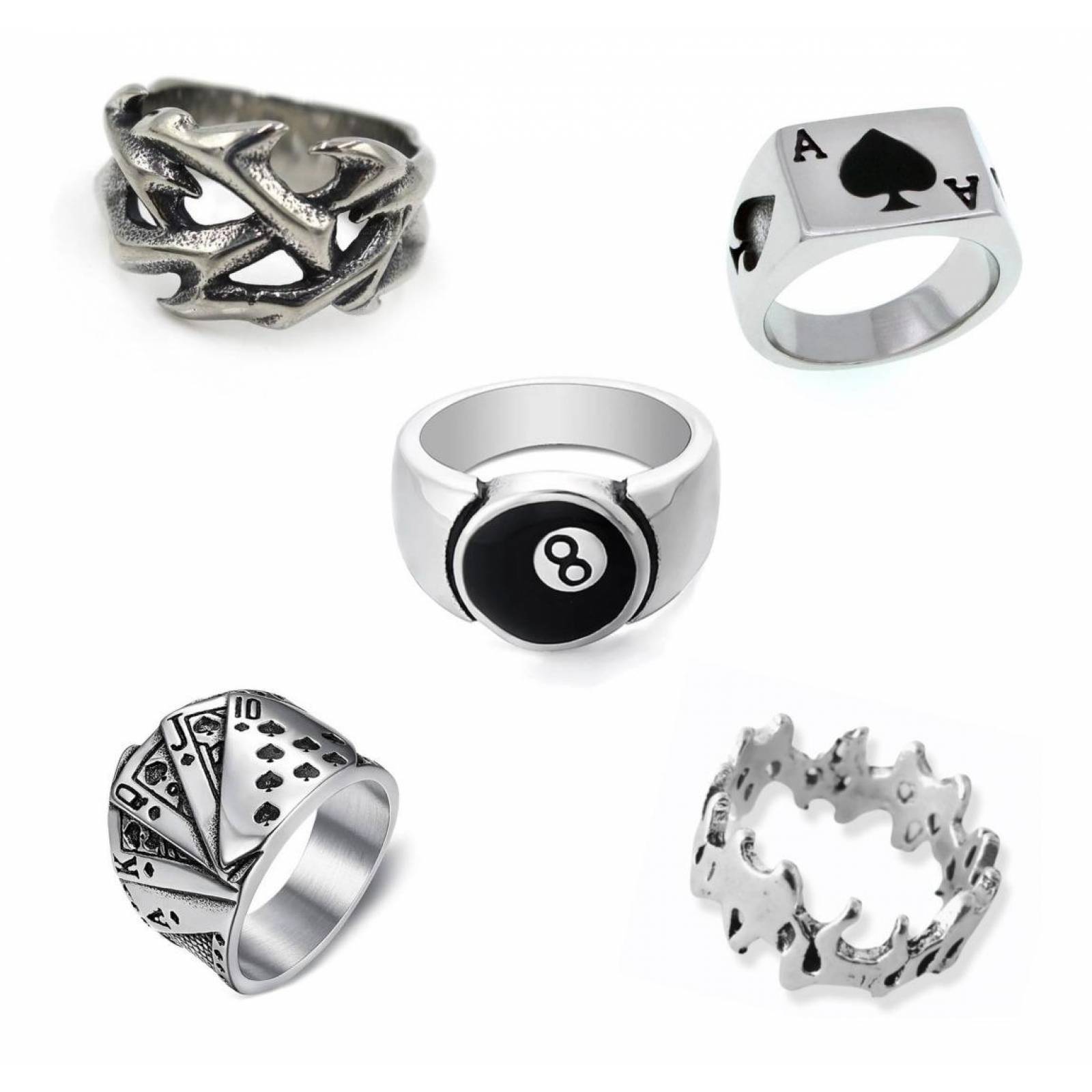 5 Anillos Hombre De Juegos De Azar Con Efecto Vintage 