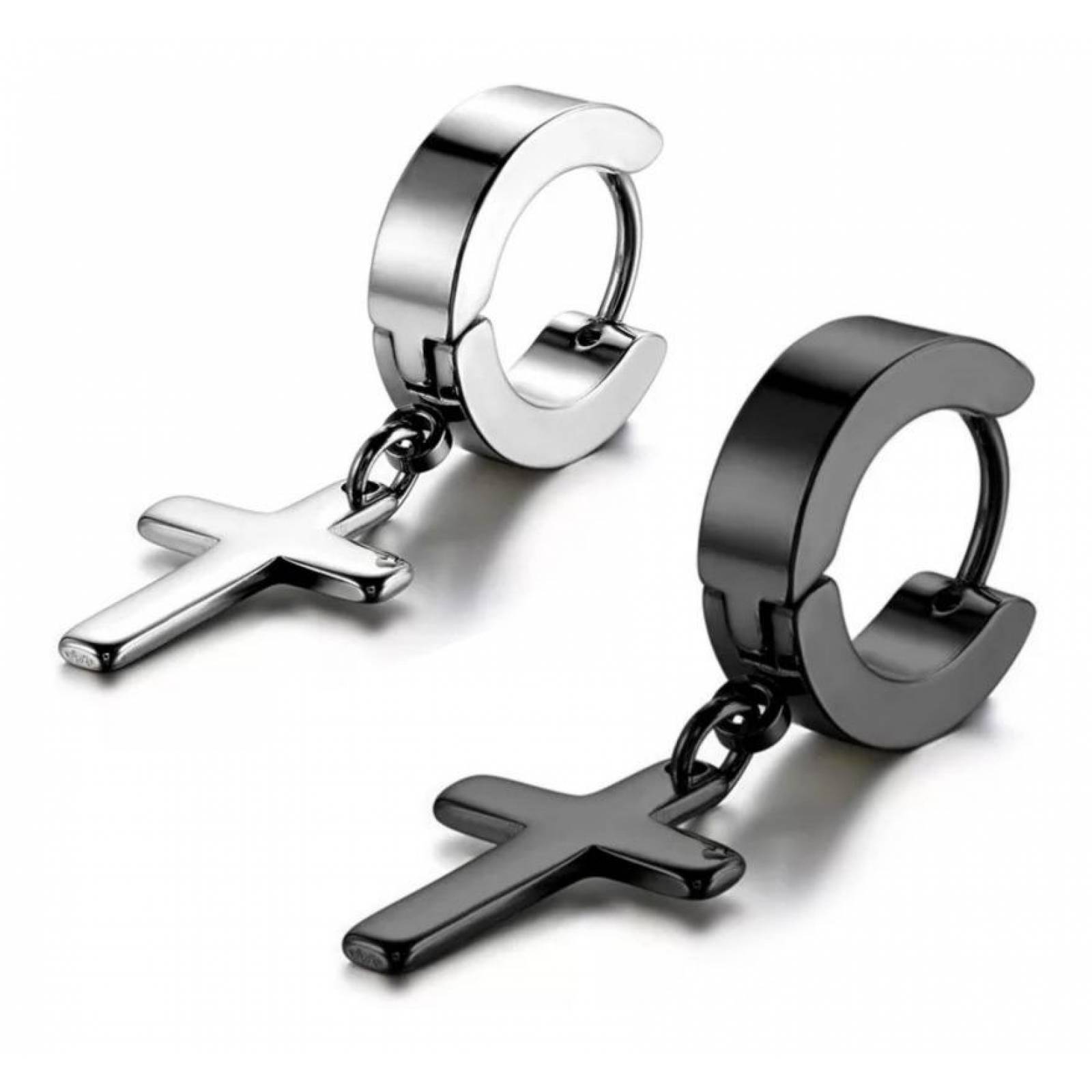 Aretes Hombre Pack 2 Cruz Colgante Acero Inoxidable 