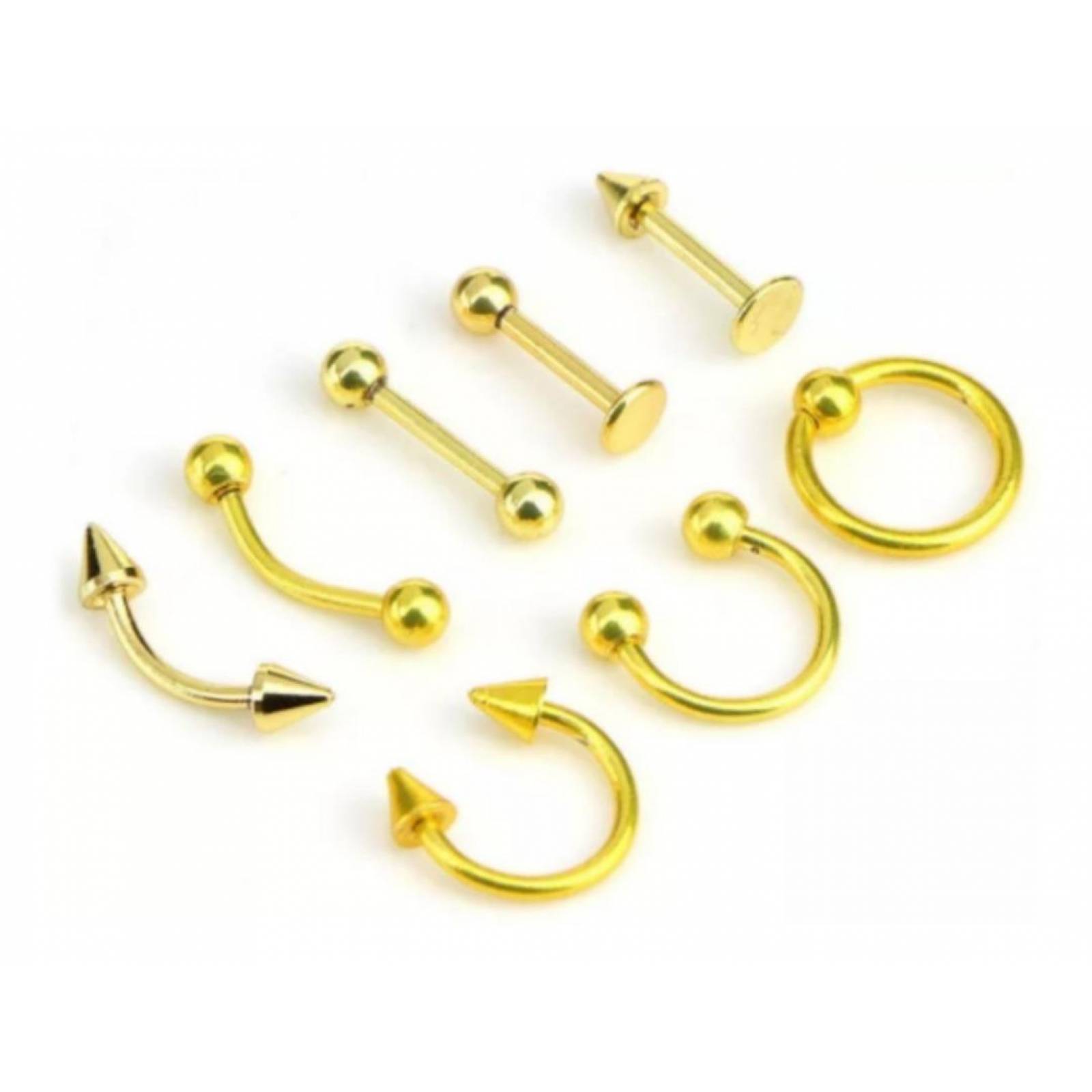 Set De 8 Piercing Nariz, Ceja, Labio, Lengua Y Oreja unitalla Negro