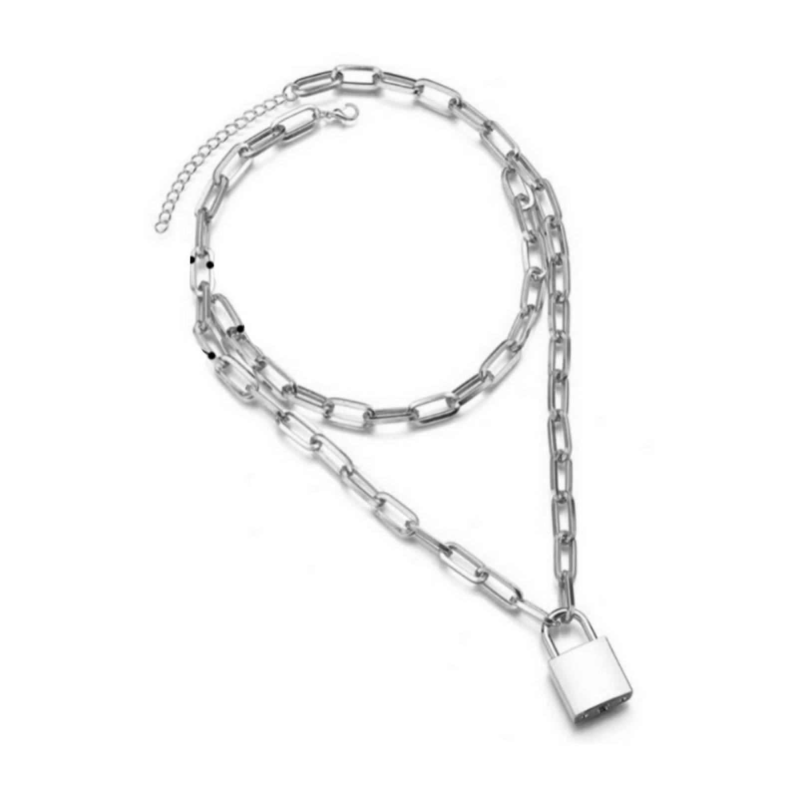 Collar De Cadena Hombre Candado y Cruz Con Llave Moda unitalla