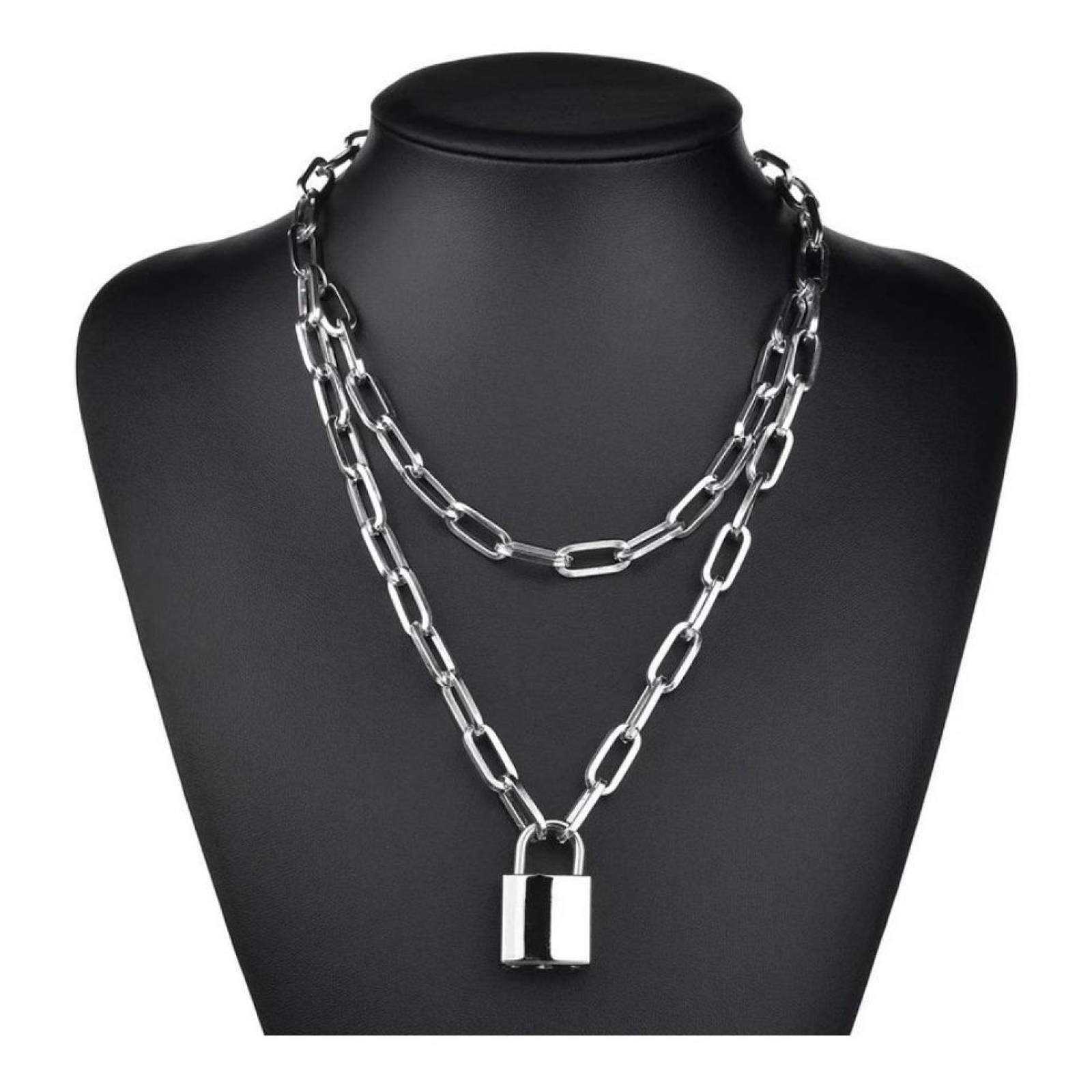 Collar De Cadena Hombre Candado y Cruz Con Llave Moda unitalla