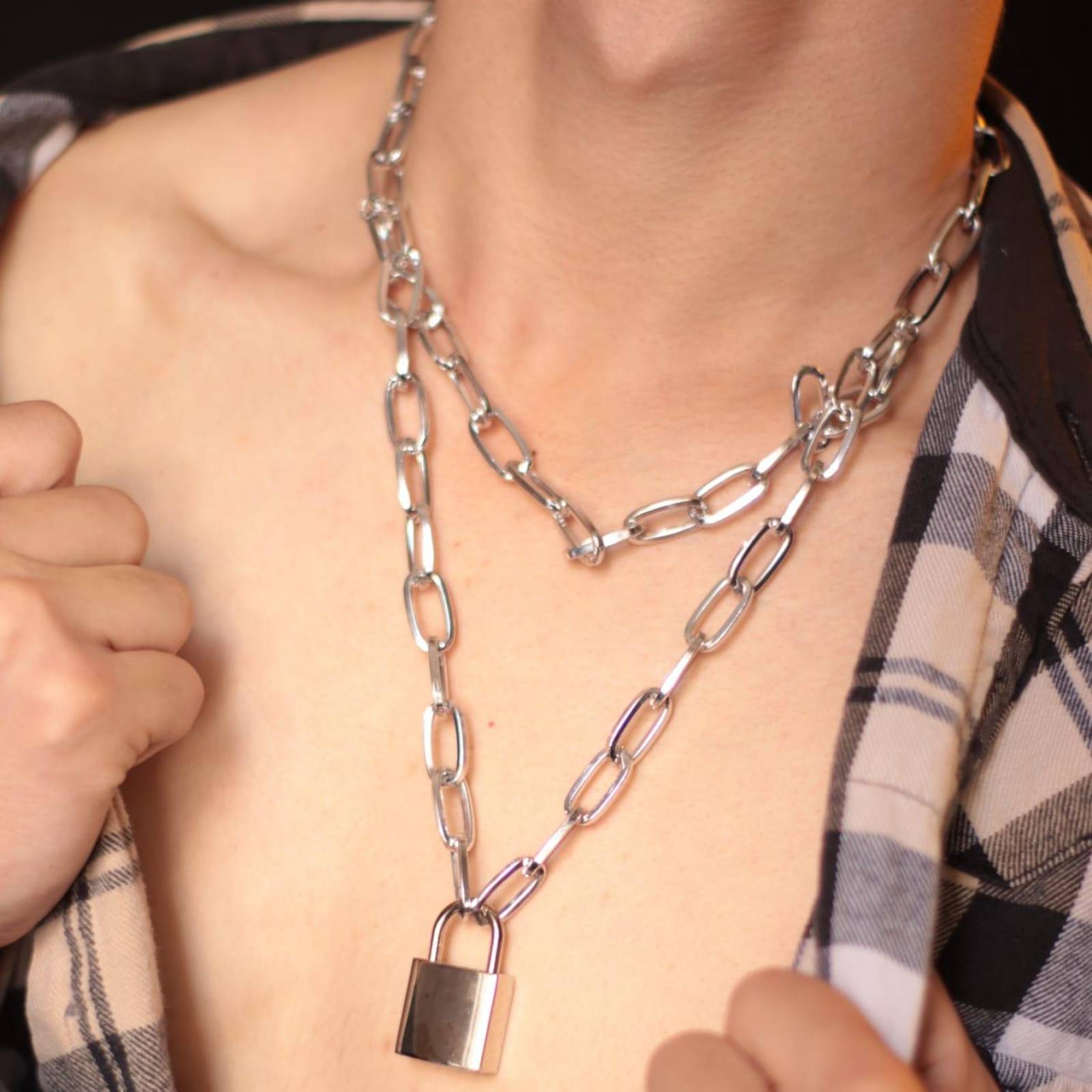 Collar De Cadena Hombre Candado y Cruz Con Llave Moda unitalla