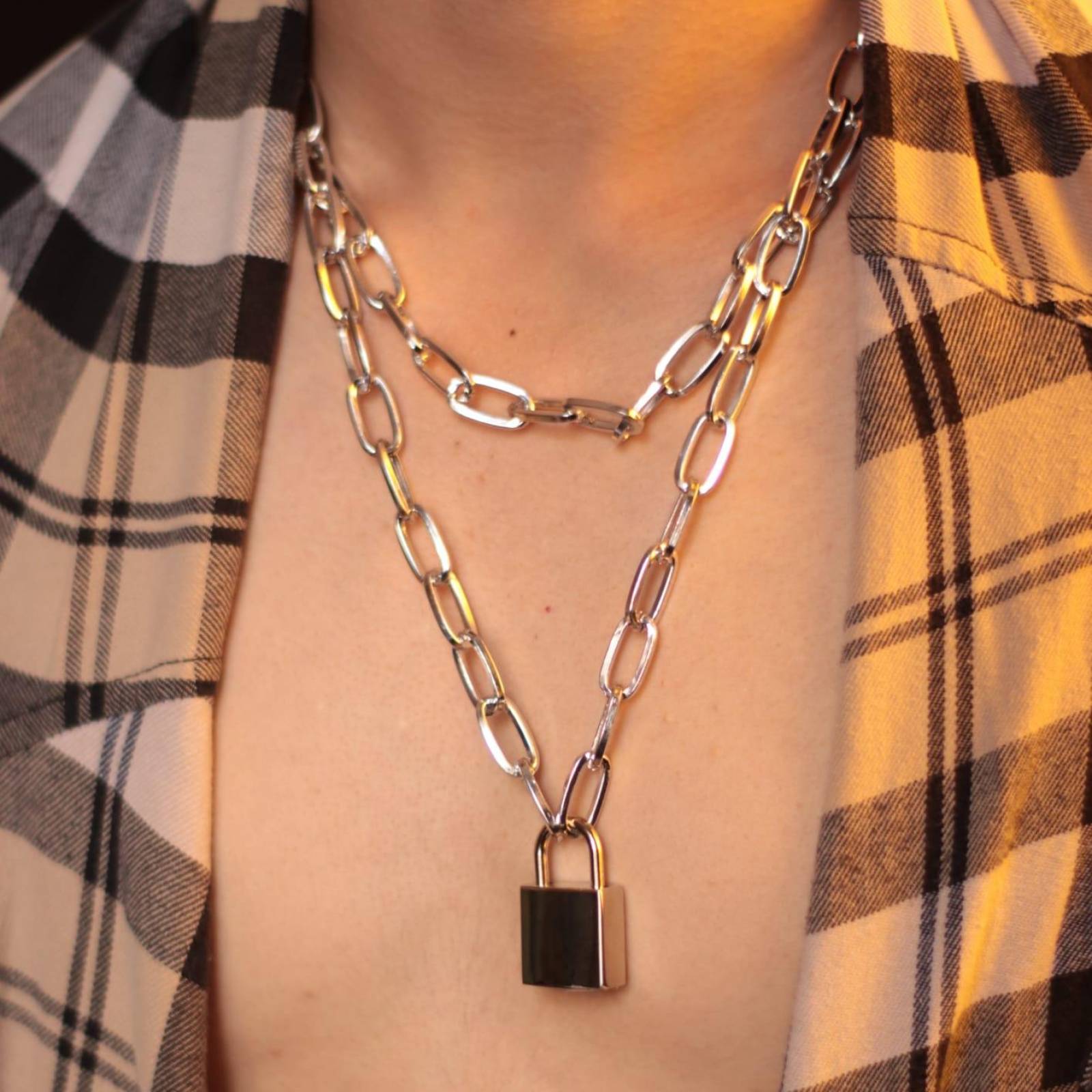 Collar De Cadena Hombre Candado y Cruz Con Llave Moda unitalla